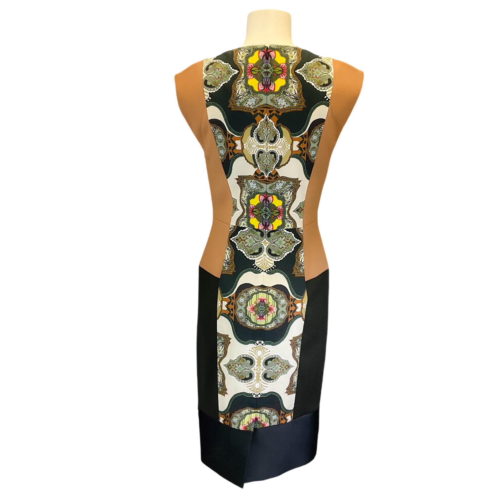 Etro Tan / Black Multi Printed Colorblock Midi Dress