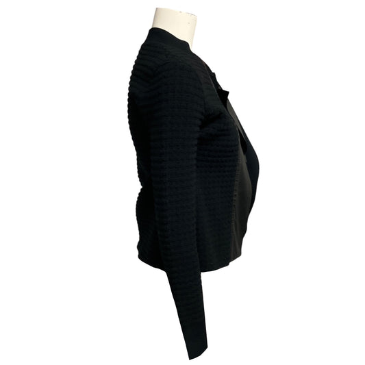 Valentino Black Viscose and Wool Knit Cardigan Sweater with Leather Trim