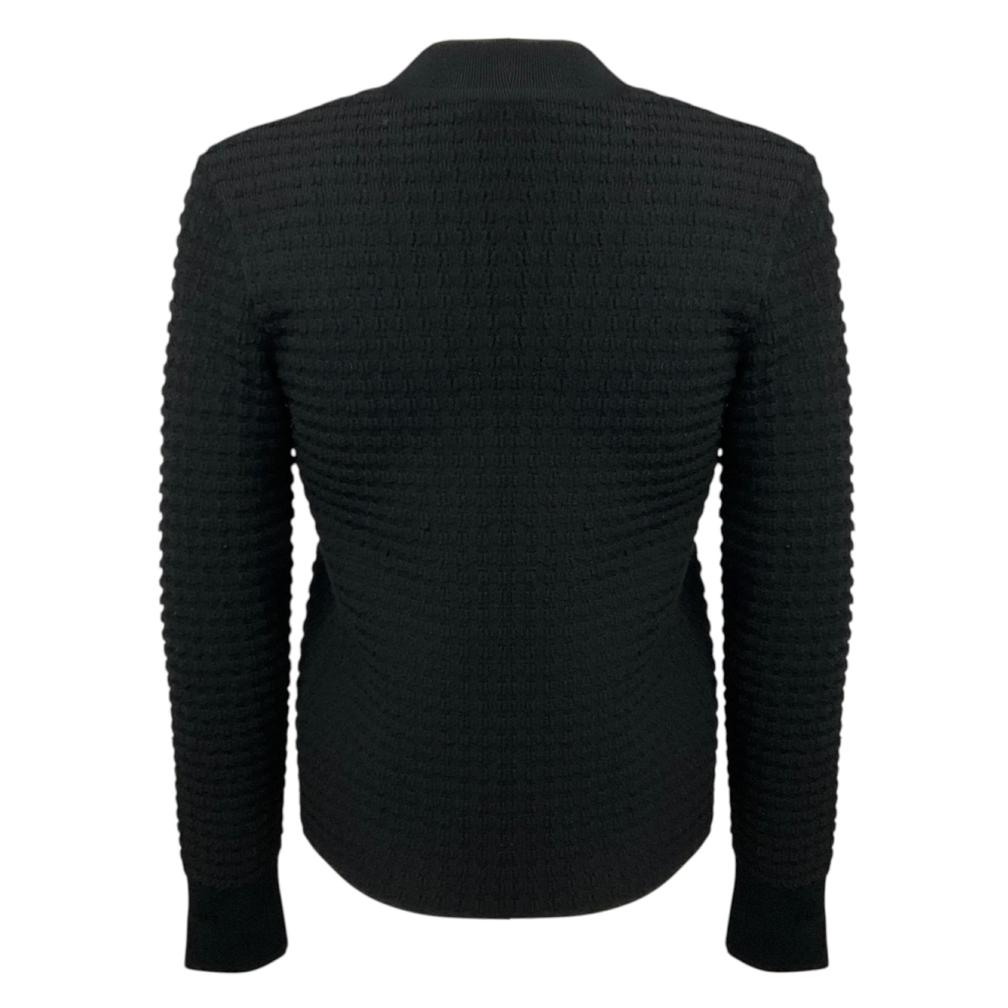 Valentino Black Viscose and Wool Knit Cardigan Sweater with Leather Trim