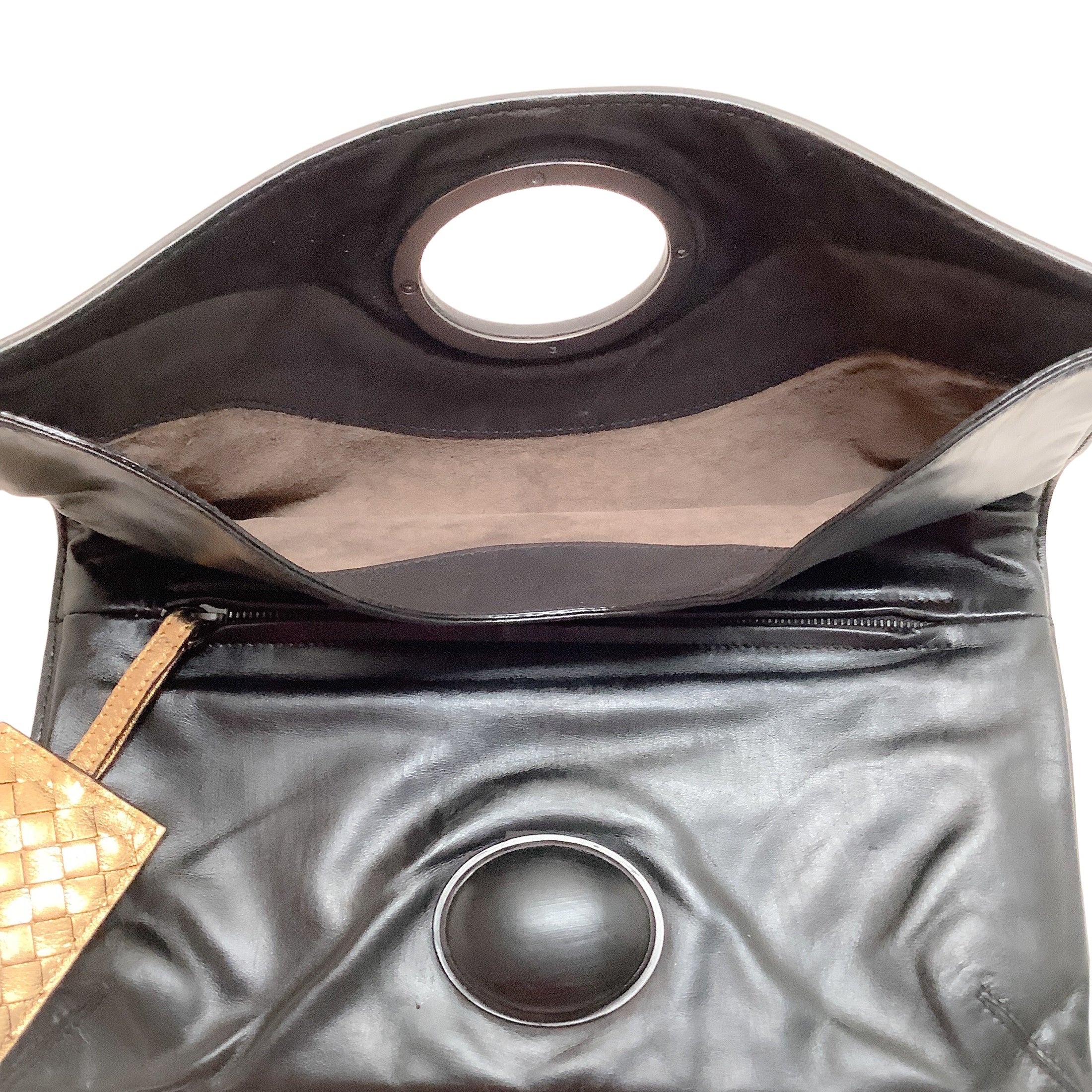 Bottega Veneta Black / Gold Leather Fold Over Clutch
