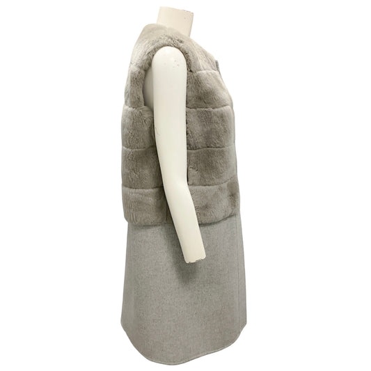 Yves Salomon Light Grey Rabbit Fur and Wool Long Vest