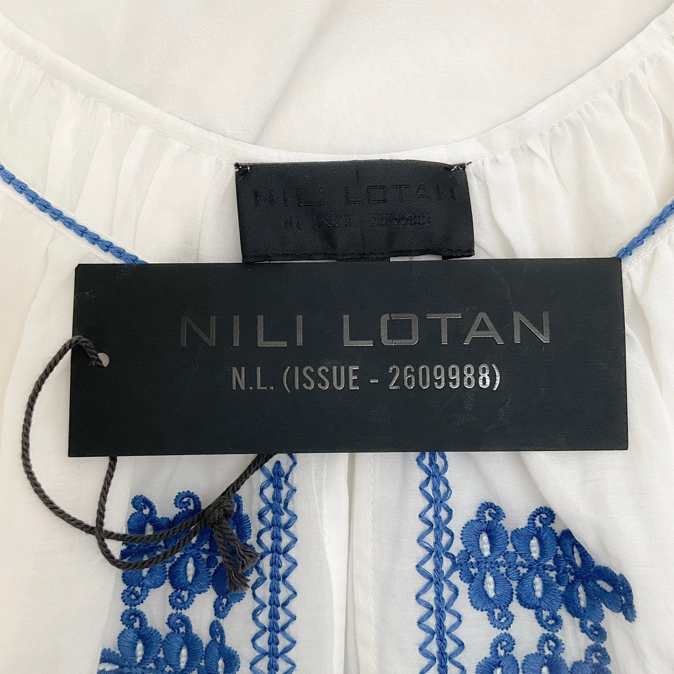 Nili Lotan Cream / Blue Lanette Embroidered Top