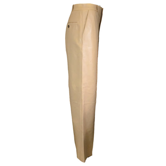 Marni Pale Gold 2020 Flared Wide Leg Lambskin Leather Pants