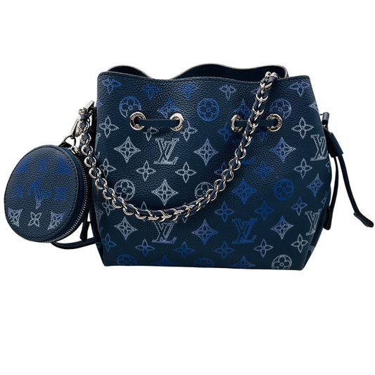 Louis Vuitton Navy Blue / Silver Chain Mahina Leather Bella Bucket Bag with Pouch