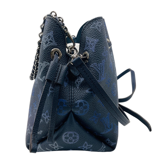 Louis Vuitton Navy Blue / Silver Chain Mahina Leather Bella Bucket Bag with Pouch