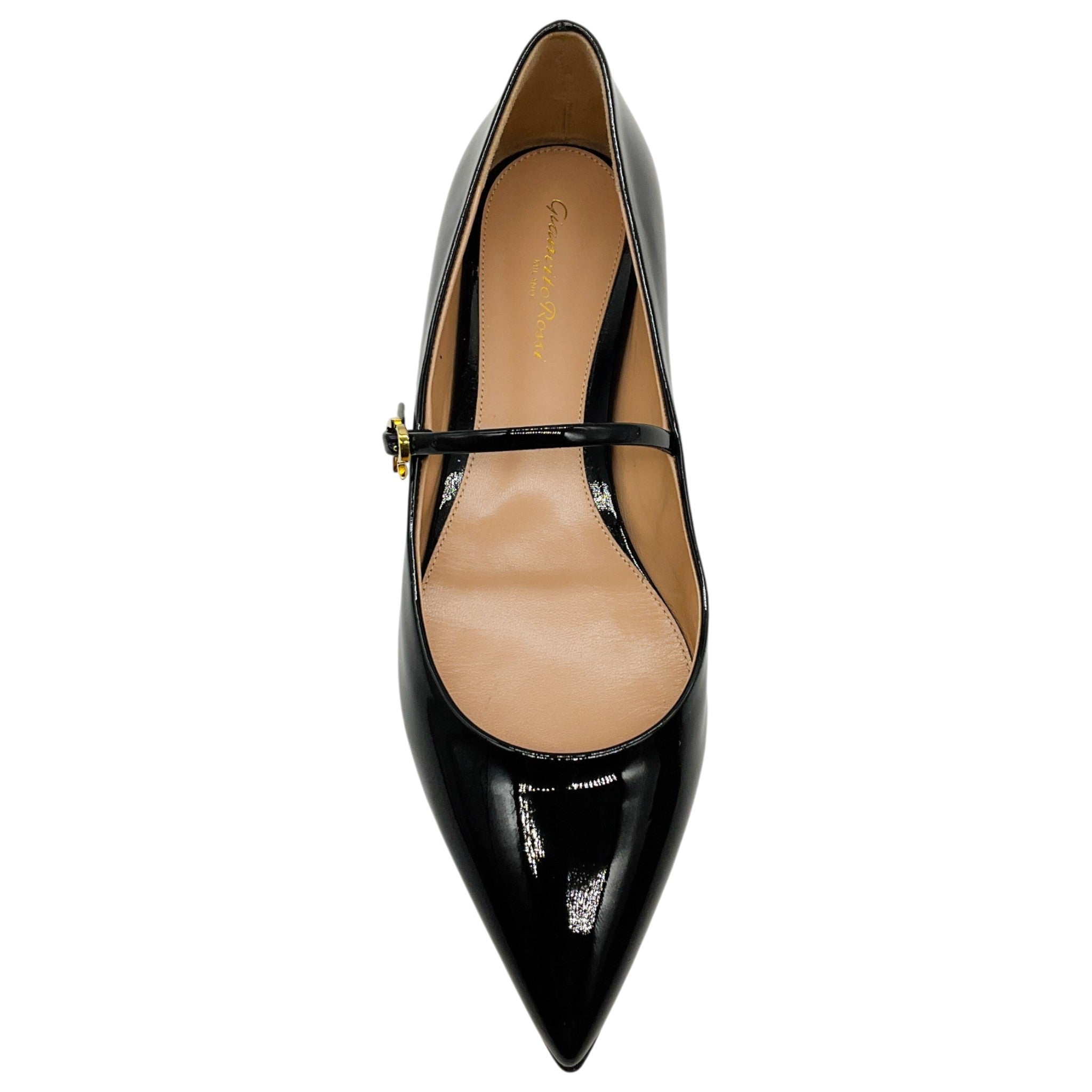 Gianvito Rossi Black Patent Leather Ribbon Jane Flats