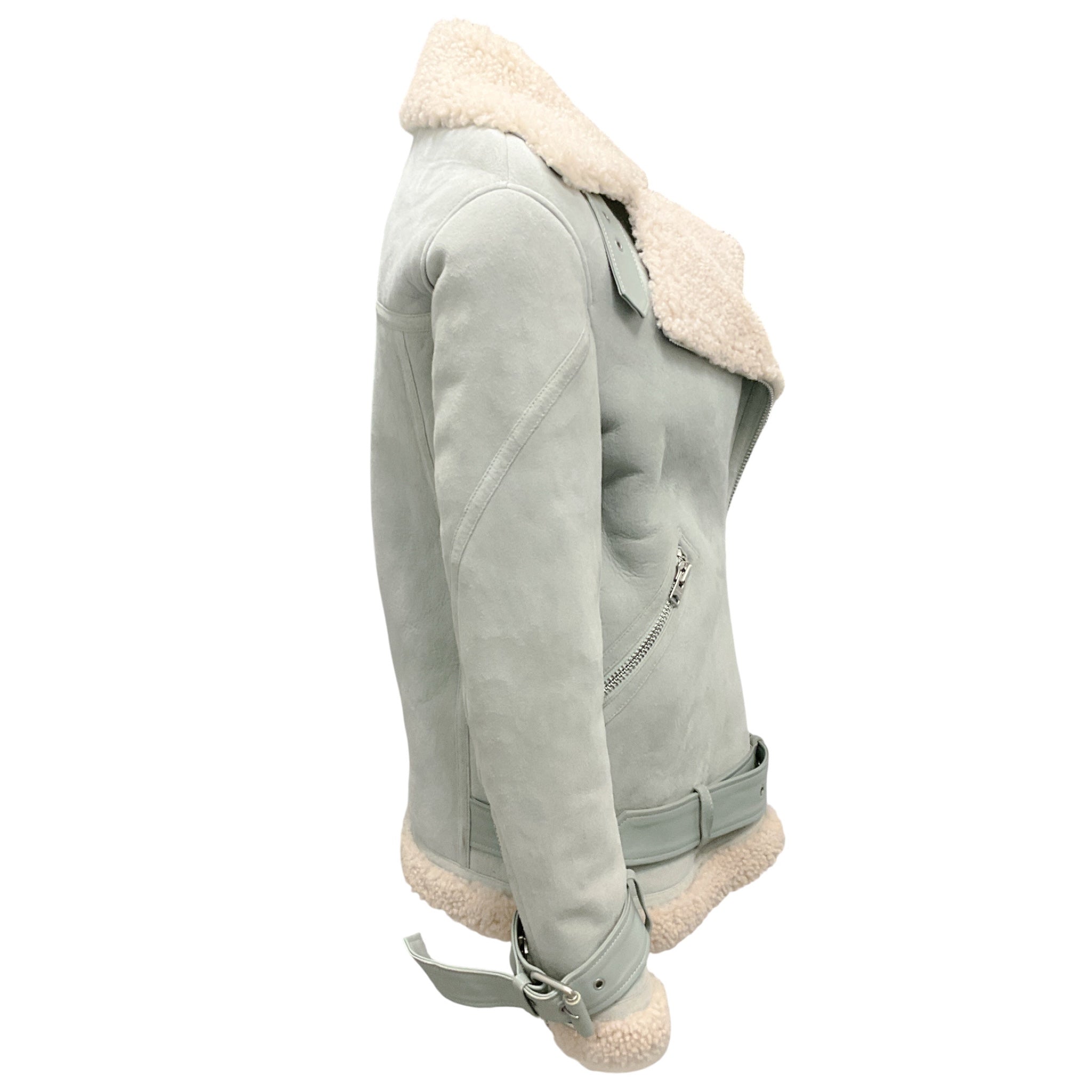All Saints Powder Blue Hawley Oversized Shearling Biker Jacket