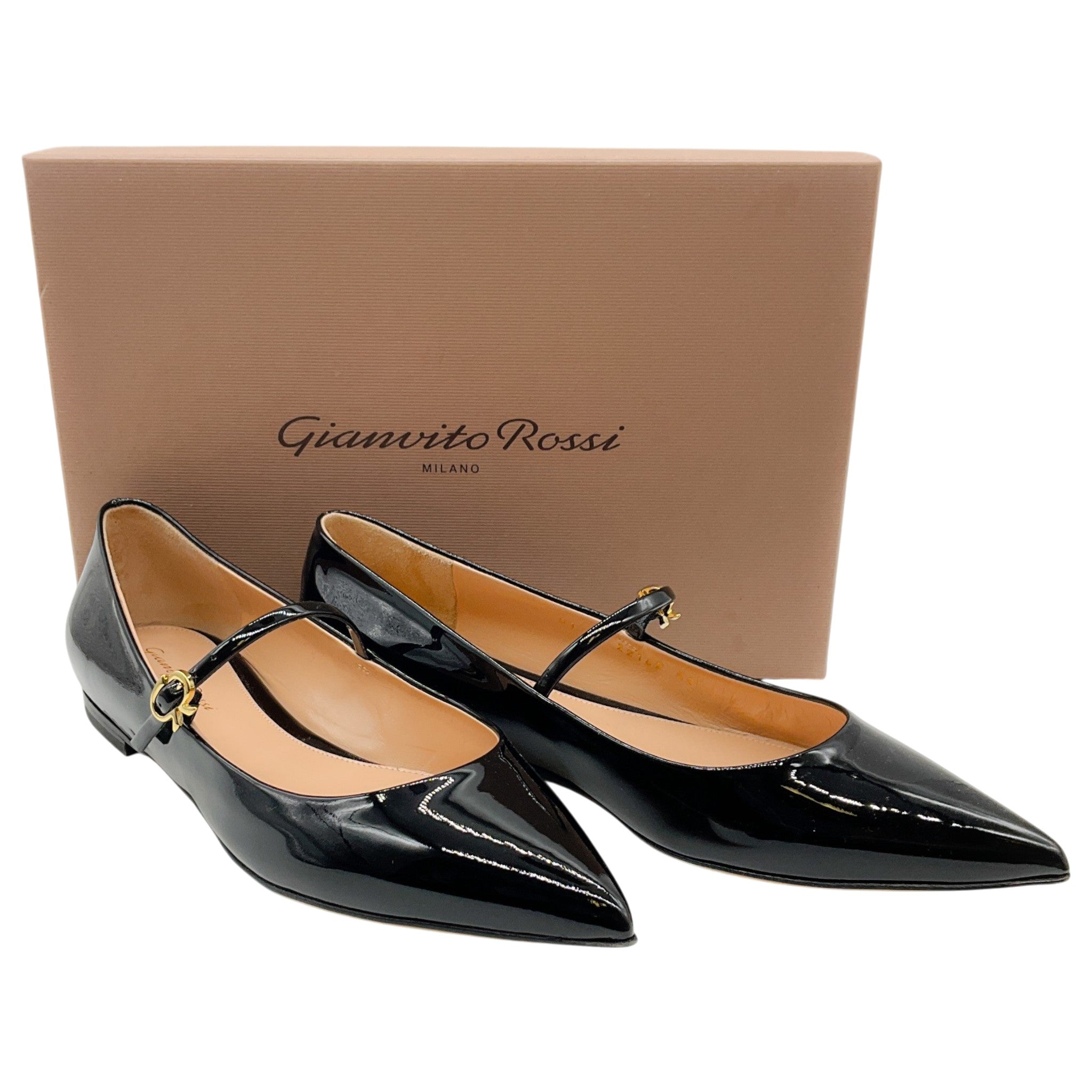 Gianvito Rossi Black Patent Leather Ribbon Jane Flats