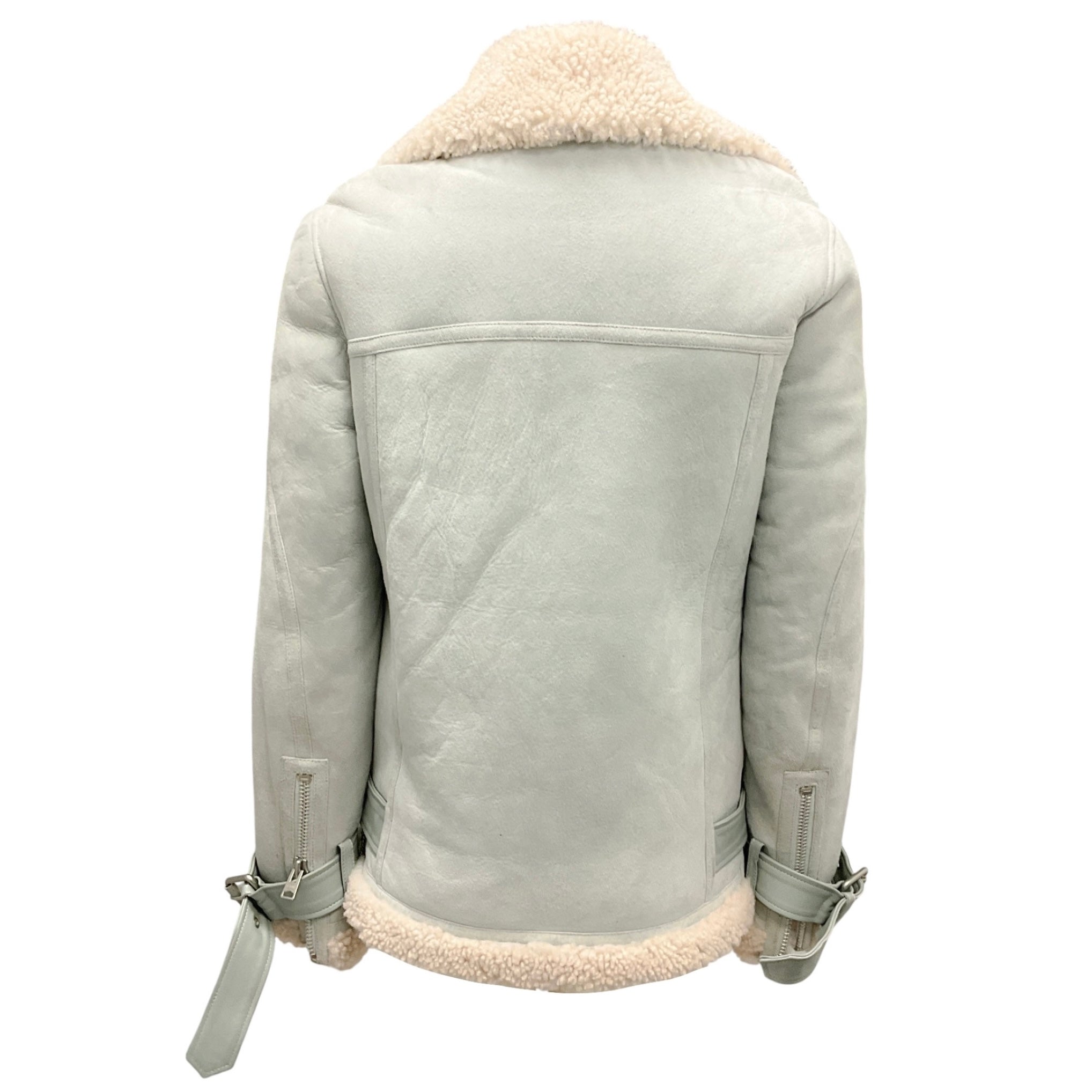 All Saints Powder Blue Hawley Oversized Shearling Biker Jacket