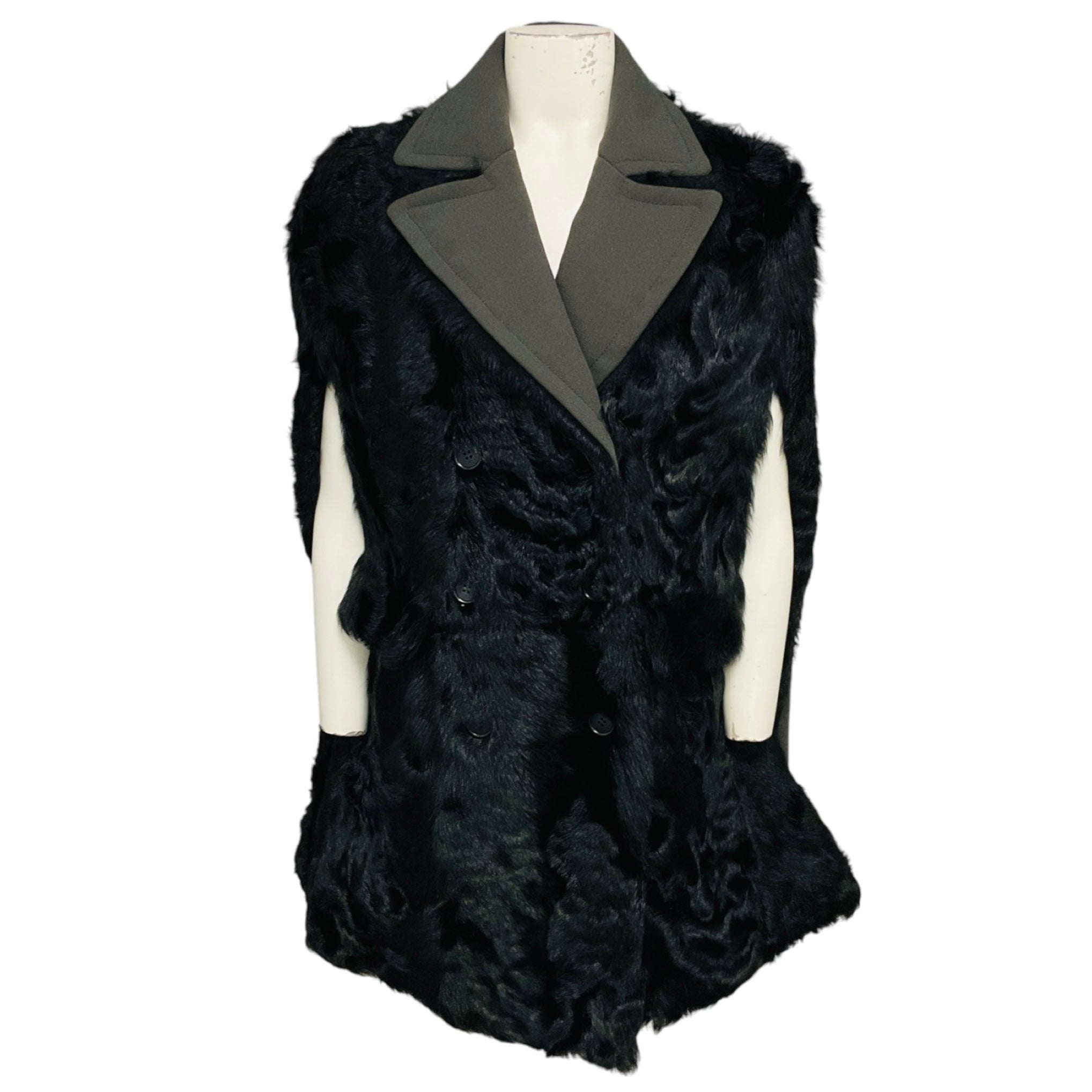 Marni Olive Green / Black Goat Fur and Wool Cape