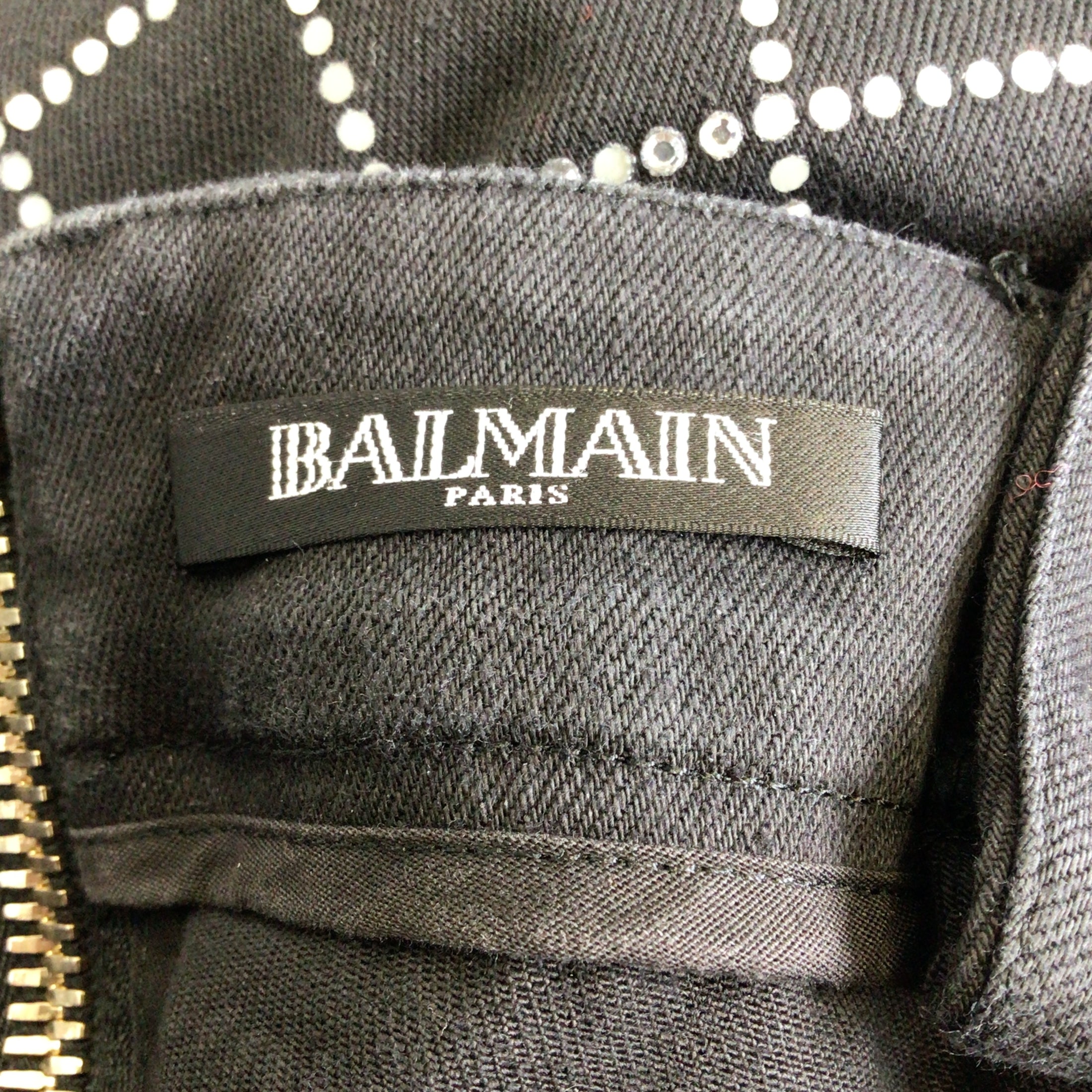 Balmain Black Rhinestone Embellished Grid Pattern Sleeveless Denim Mini Dress