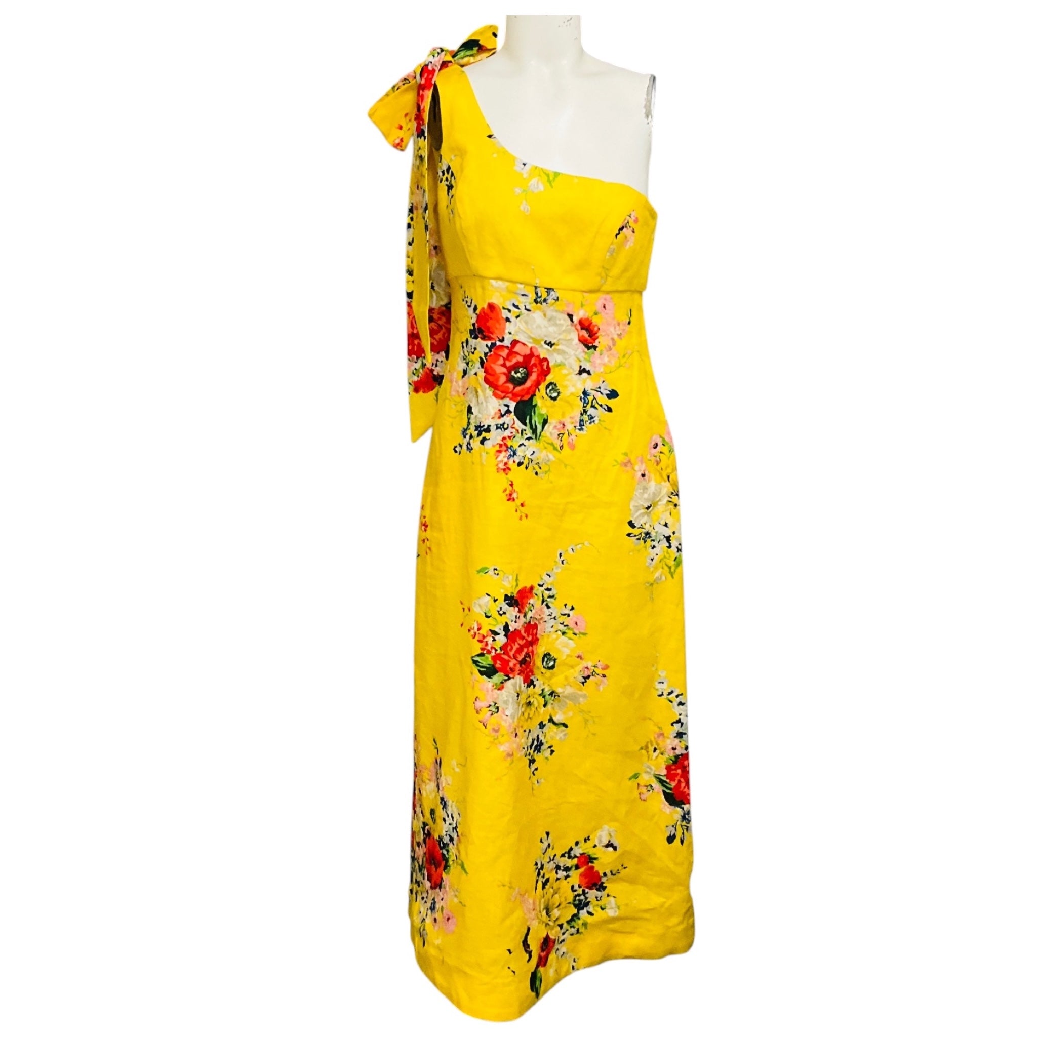 Zimmermann Yellow Floral Alight One Shoulder Midi Dress