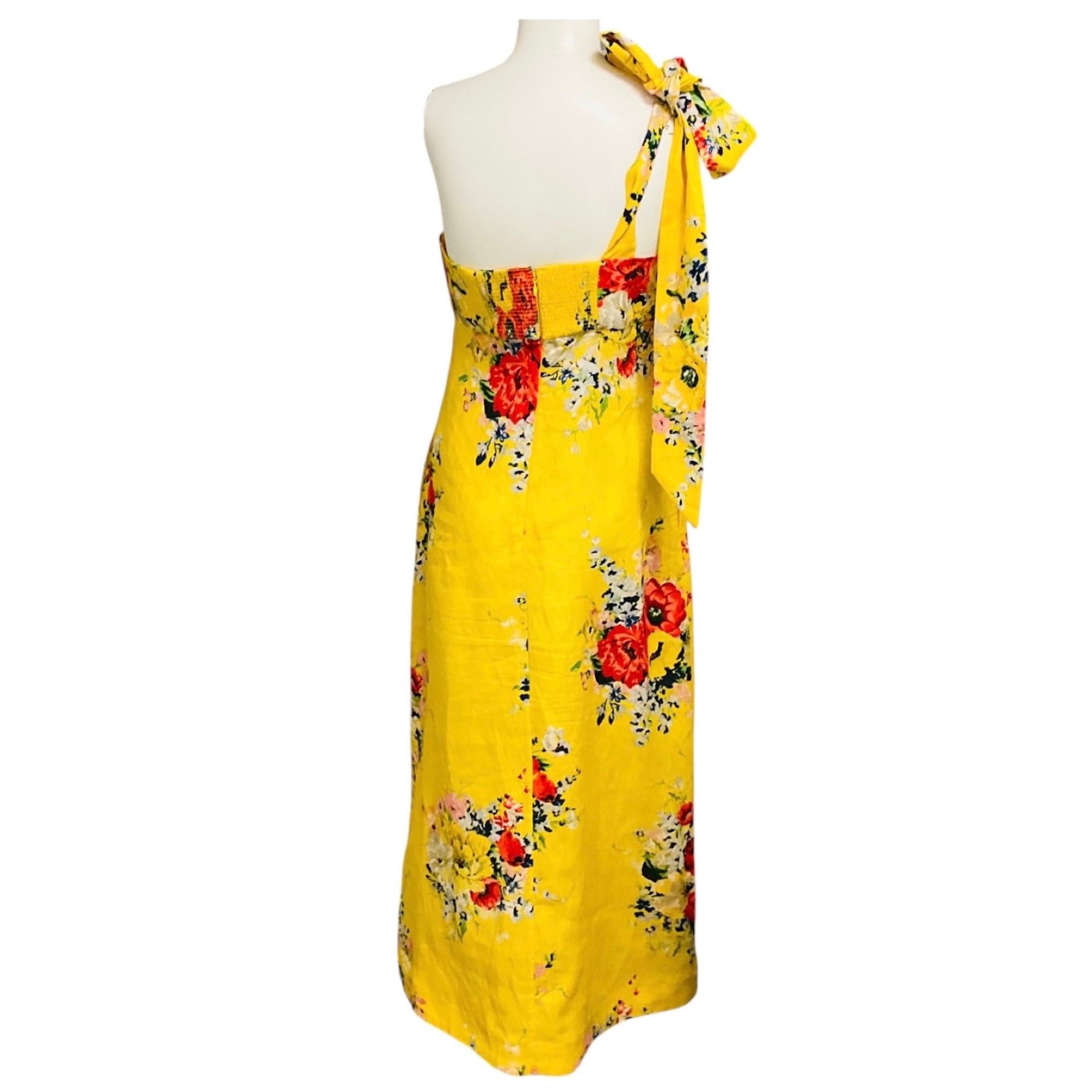 Zimmermann Yellow Floral Alight One Shoulder Midi Dress