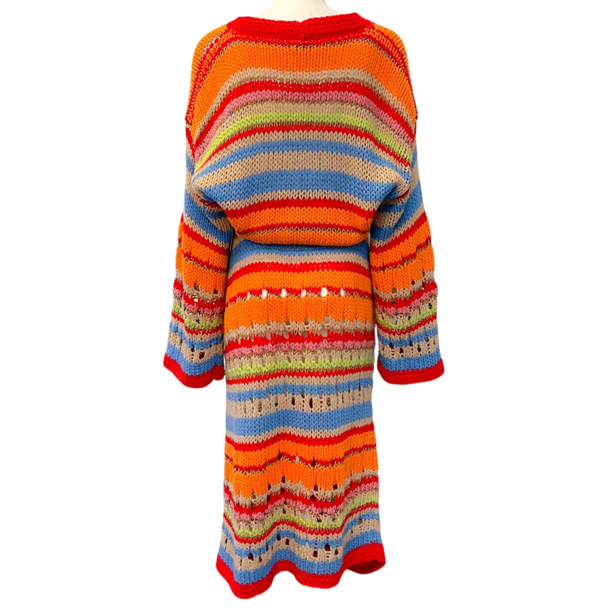 Etro Multi Striped Wool Long Cardigan Sweater with Belt