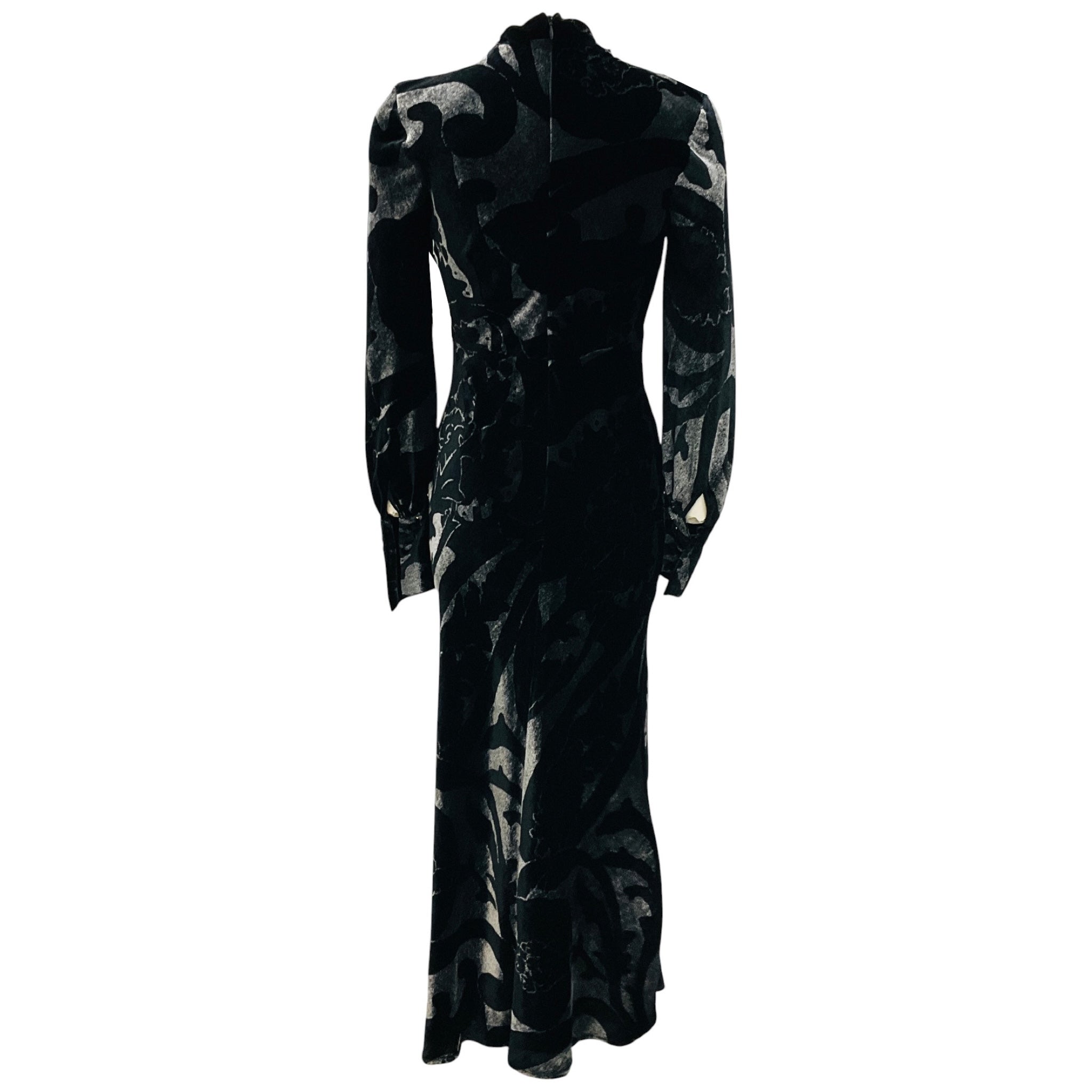 Etro Black / Silver Long Sleeved Velvet Maxi Dress