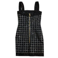 Load image into Gallery viewer, Balmain Black Rhinestone Embellished Grid Pattern Sleeveless Denim Mini Dress
