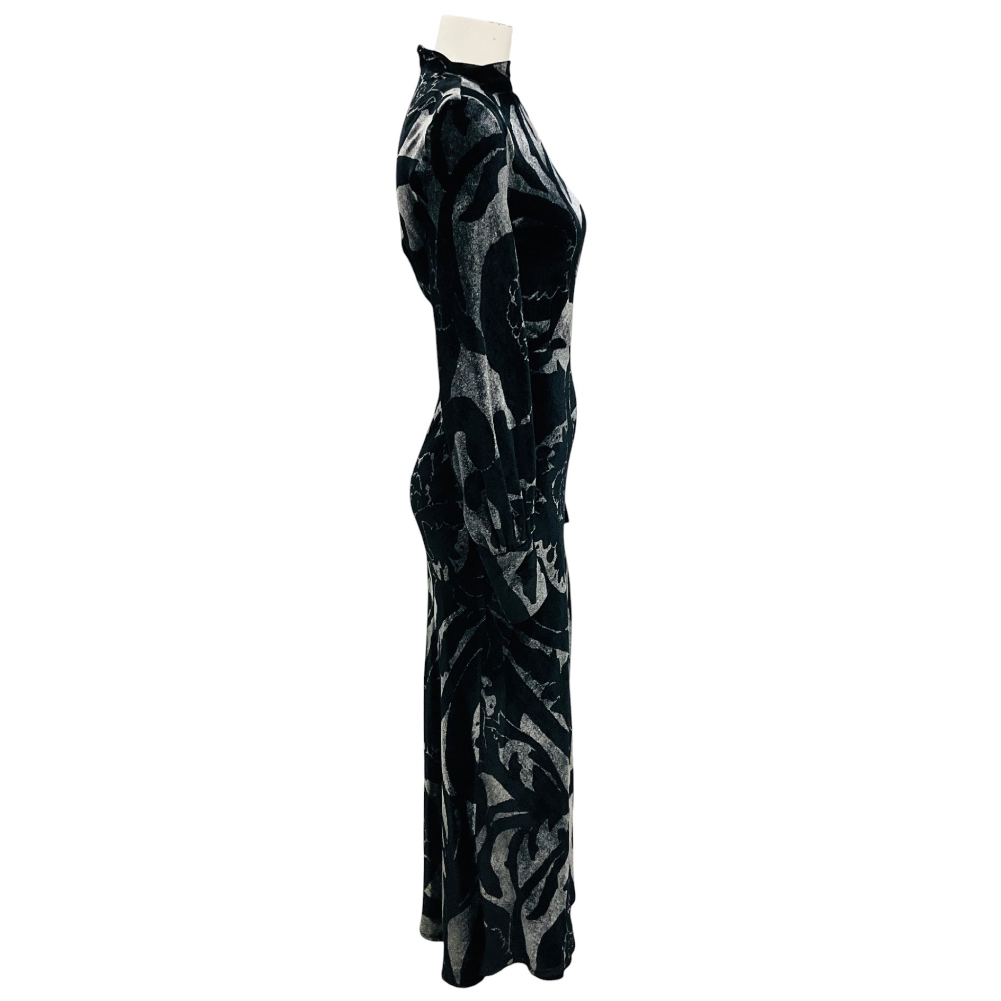 Etro Black / Silver Long Sleeved Velvet Maxi Dress