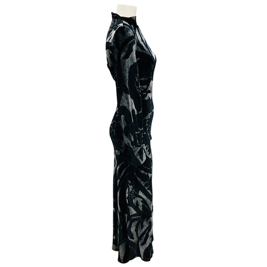 Etro Black / Silver Long Sleeved Velvet Maxi Dress