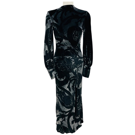 Etro Black / Silver Long Sleeved Velvet Maxi Dress