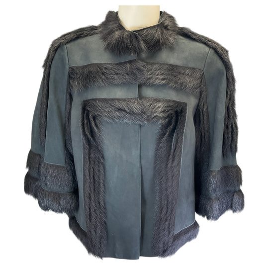 Akris Grey Lamb Fur Trimmed Leather Jacket