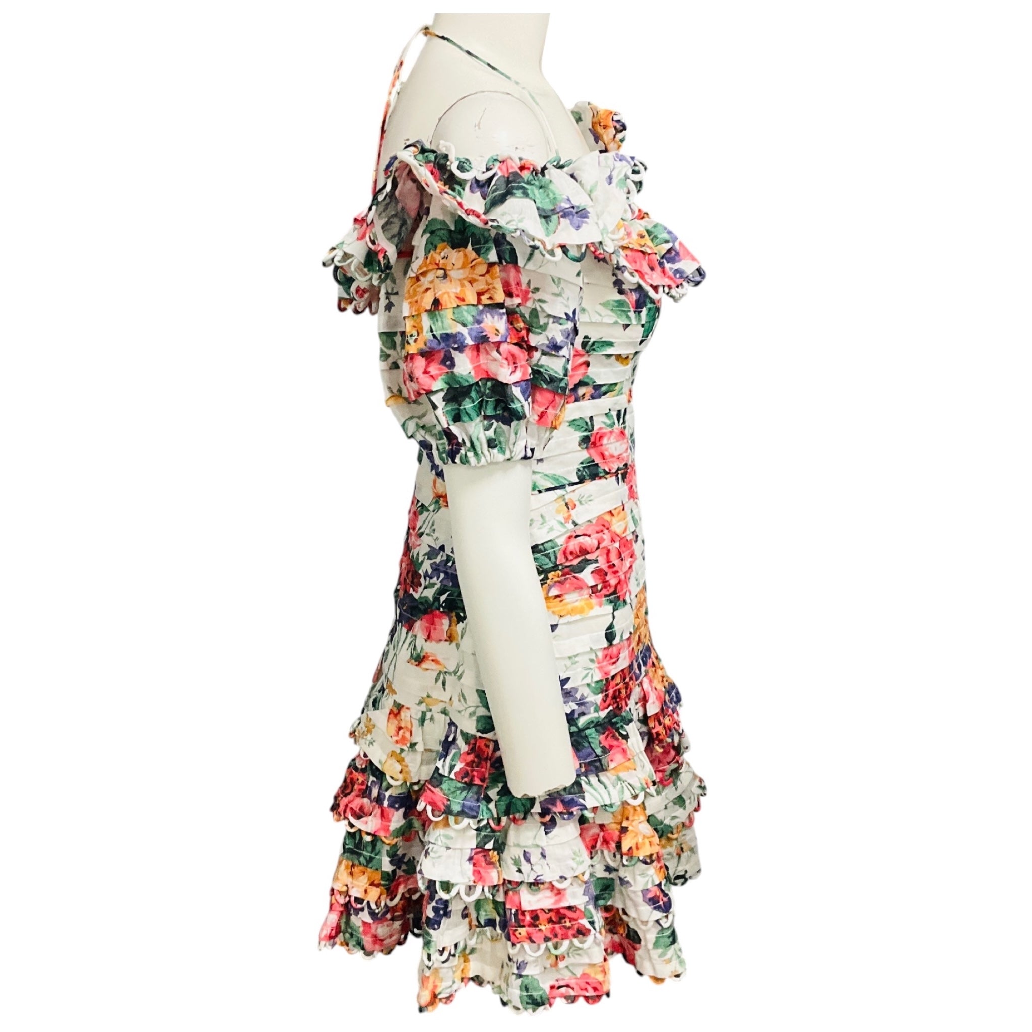 Zimmermann White Multi Floral Printed Linen Mini Dress