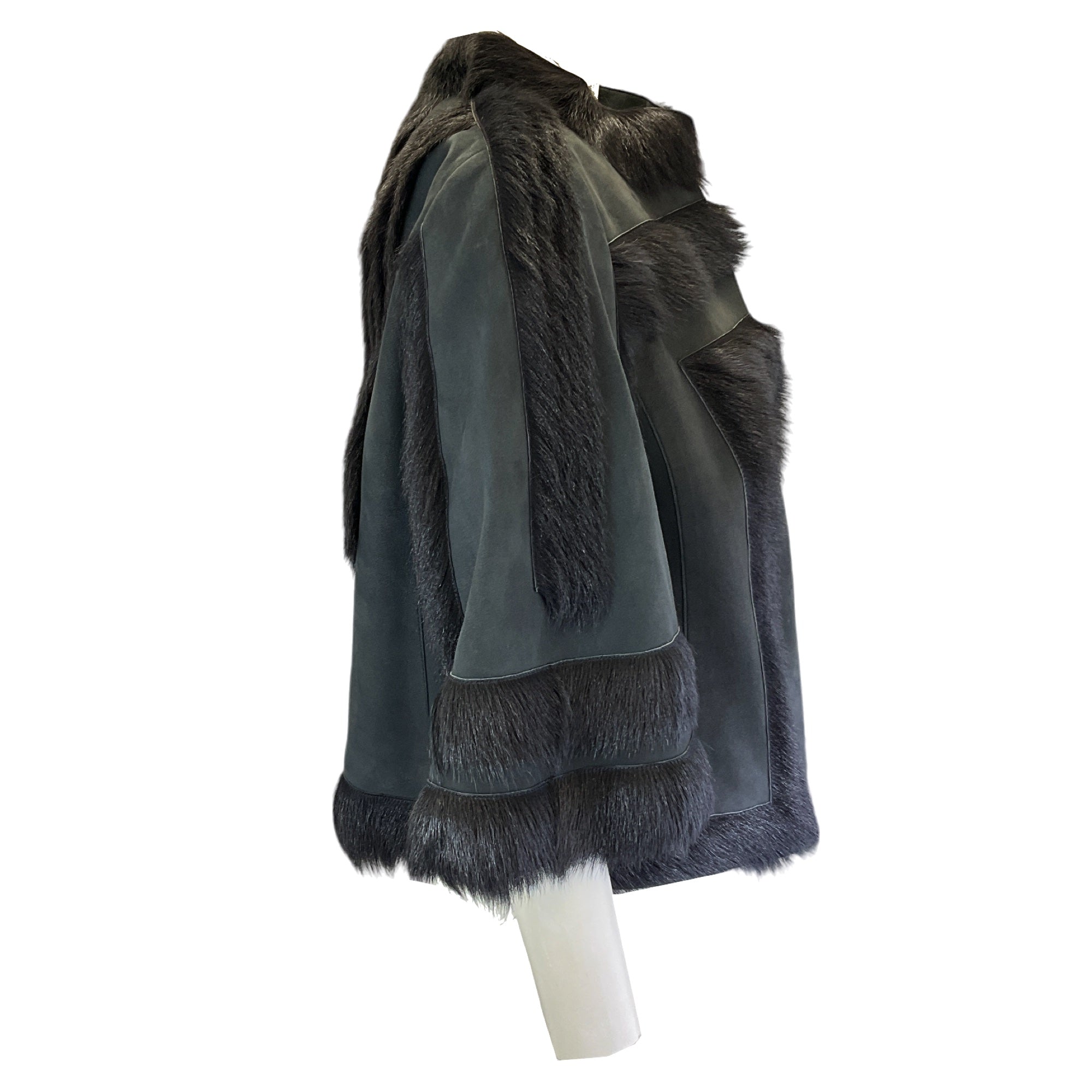 Akris Grey Lamb Fur Trimmed Leather Jacket