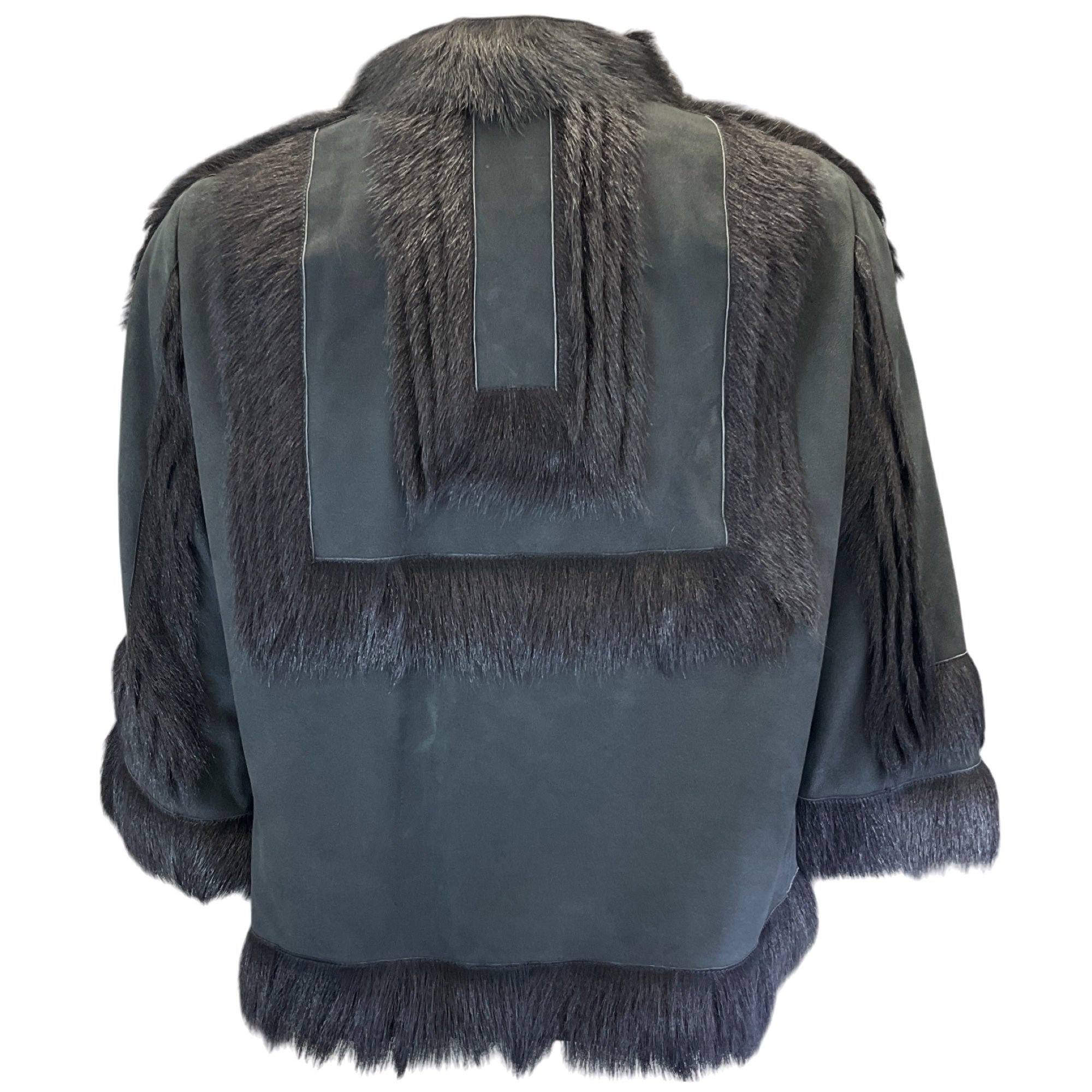 Akris Grey Lamb Fur Trimmed Leather Jacket