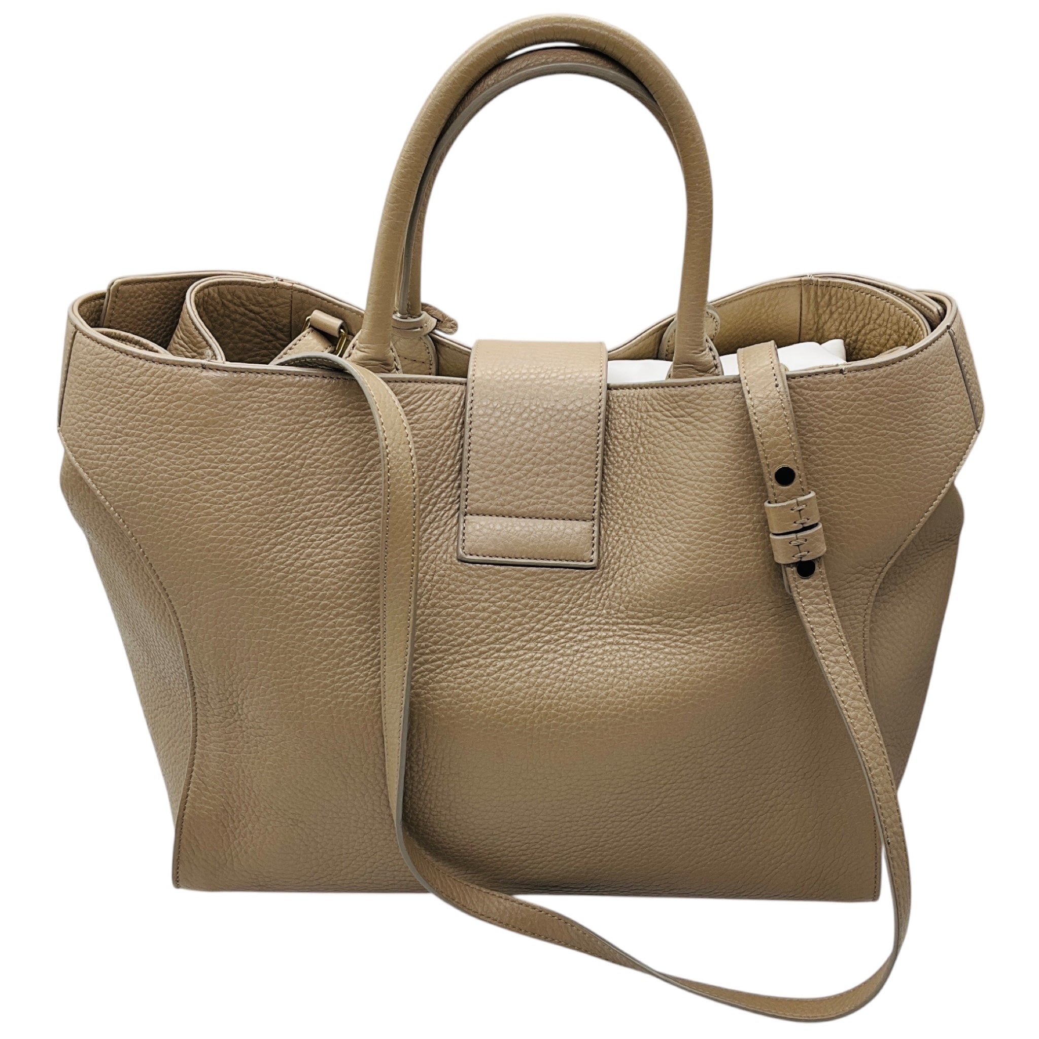 Roger Vivier Taupe Buckle Detail Pebbled Leather Double Top Handle Tote Handbag