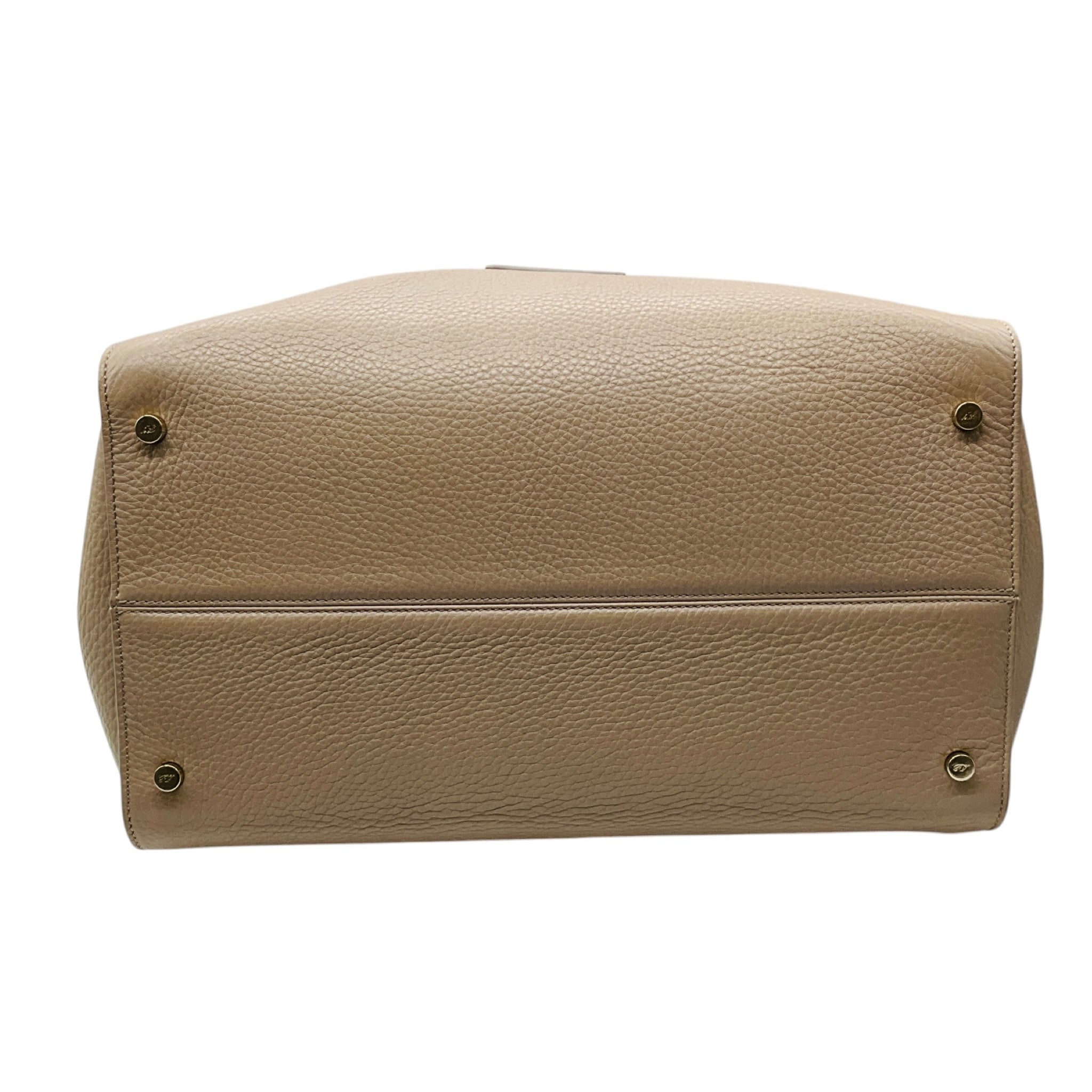 Roger Vivier Taupe Buckle Detail Pebbled Leather Double Top Handle Tote Handbag