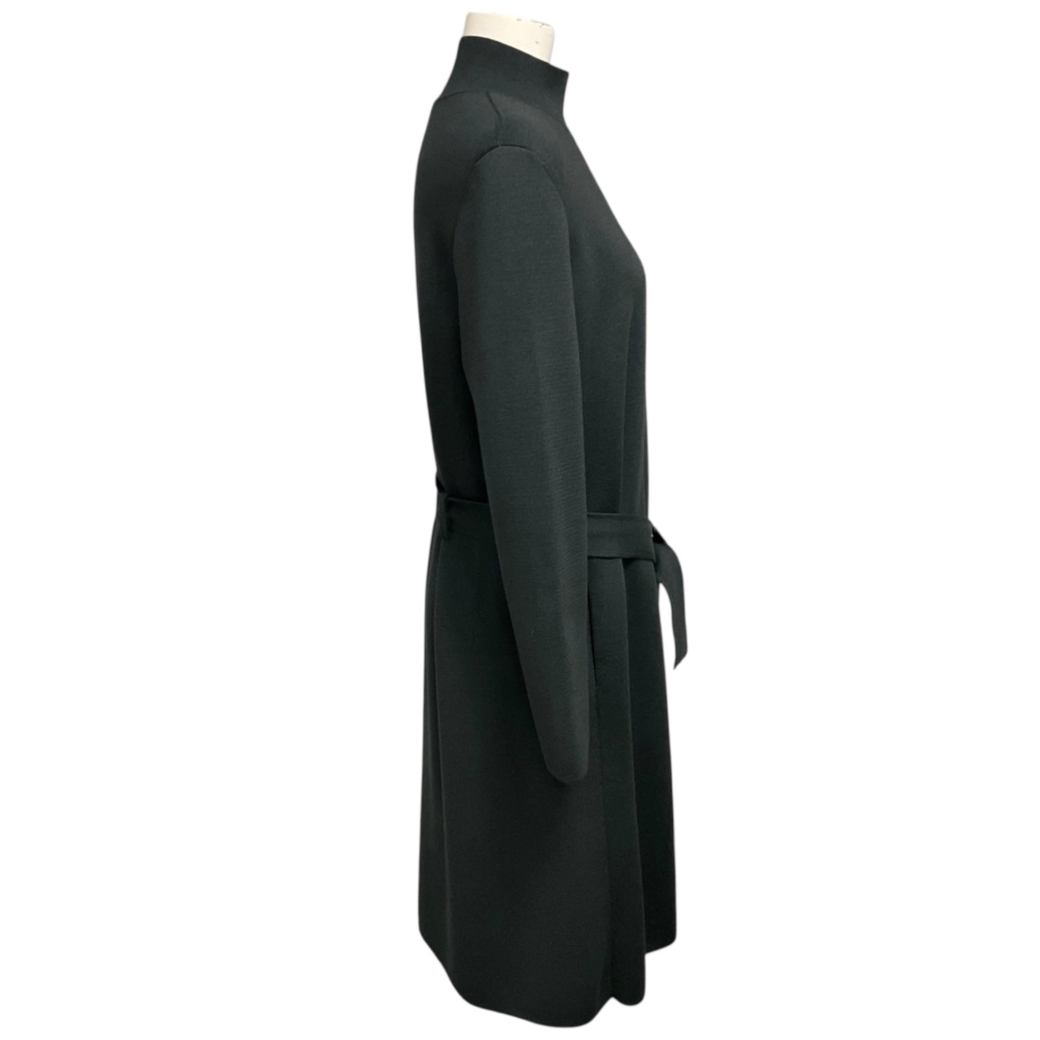 Akris Olive Green Zip Front Wool and Silk Knit Mid Length Coat with Belt
