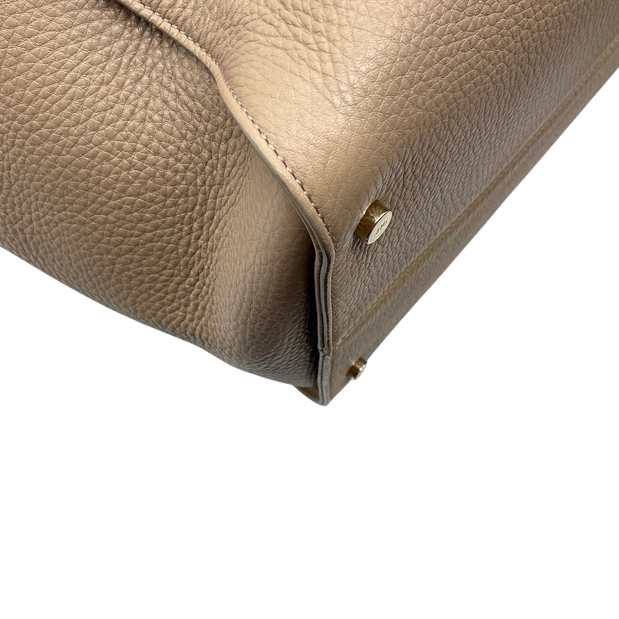 Roger Vivier Taupe Buckle Detail Pebbled Leather Double Top Handle Tote Handbag