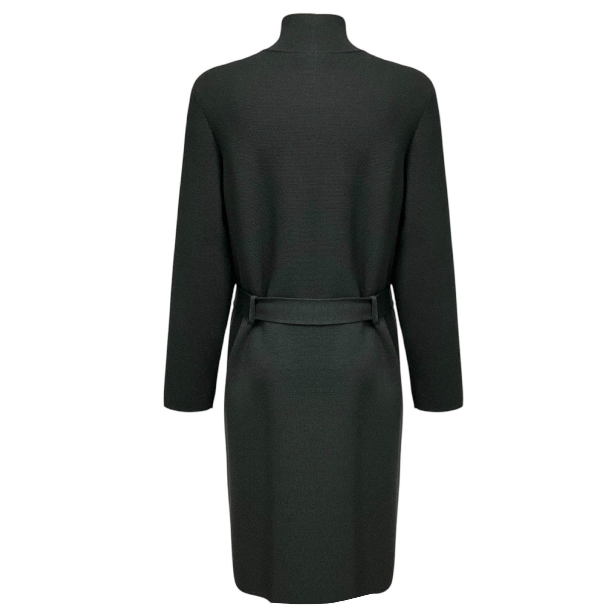 Akris Olive Green Zip Front Wool and Silk Knit Mid Length Coat with Belt