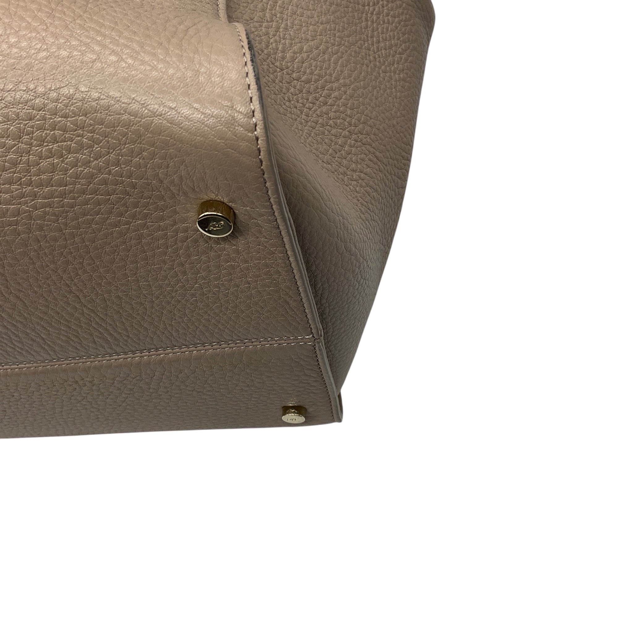 Roger Vivier Taupe Buckle Detail Pebbled Leather Double Top Handle Tote Handbag