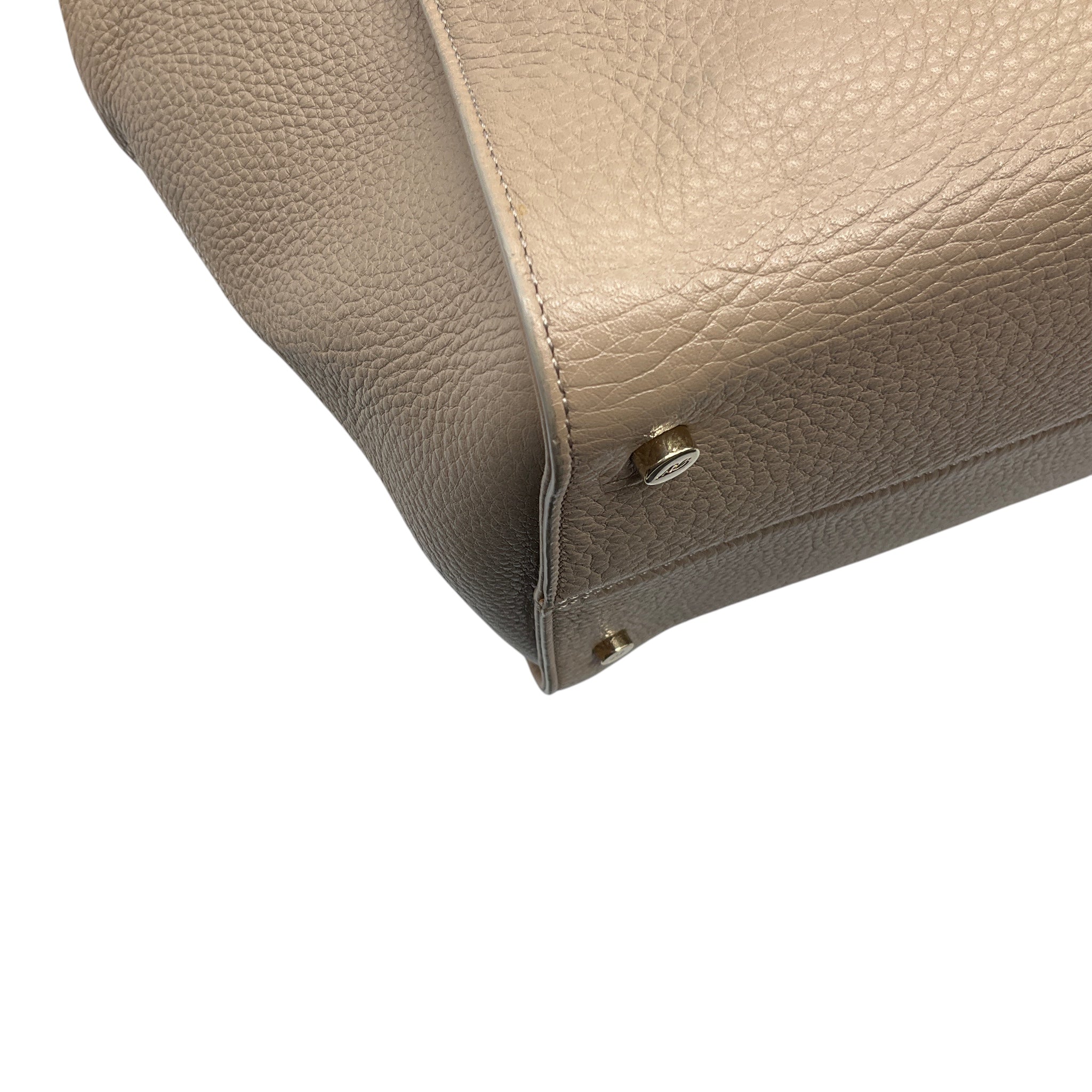 Roger Vivier Taupe Buckle Detail Pebbled Leather Double Top Handle Tote Handbag
