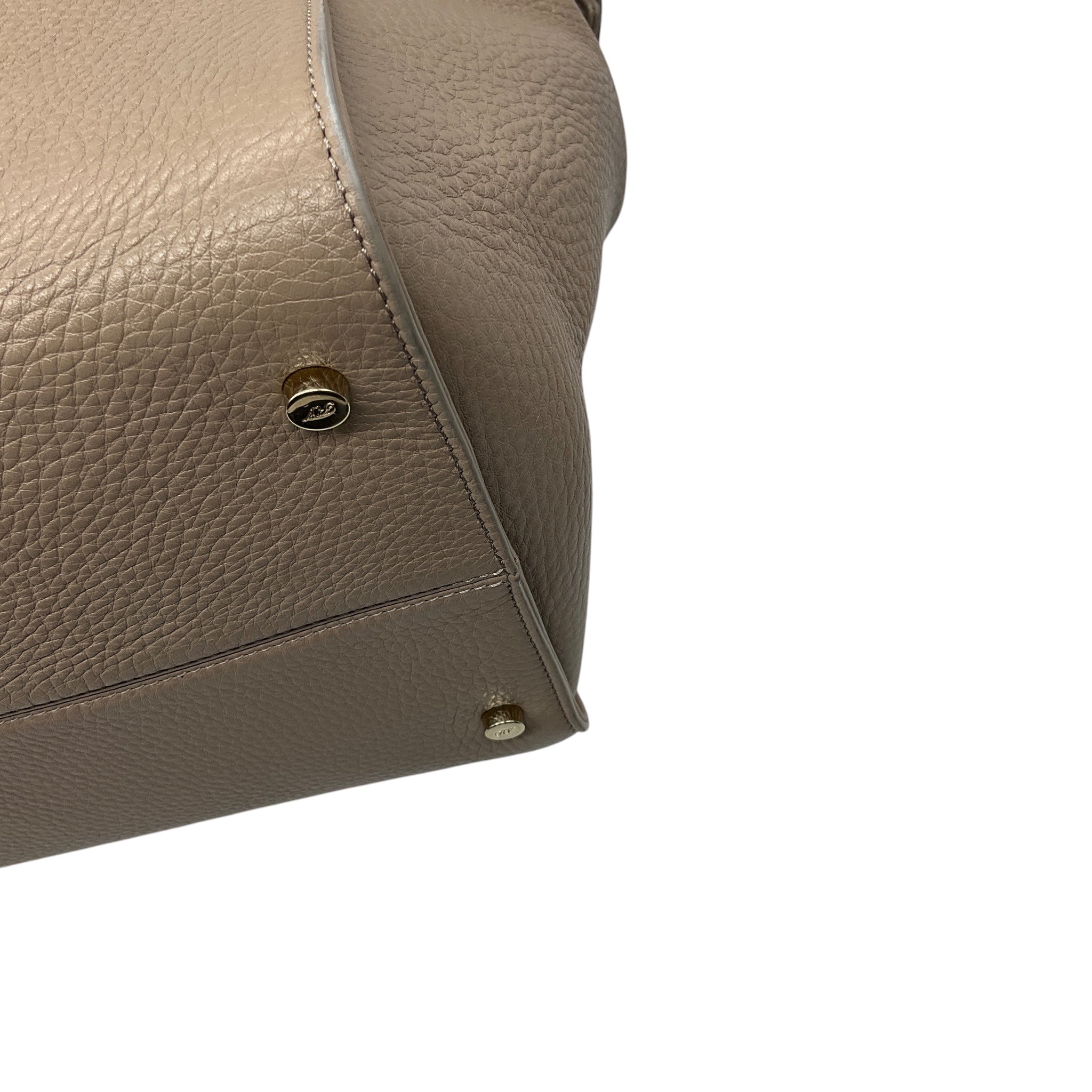 Roger Vivier Taupe Buckle Detail Pebbled Leather Double Top Handle Tote Handbag