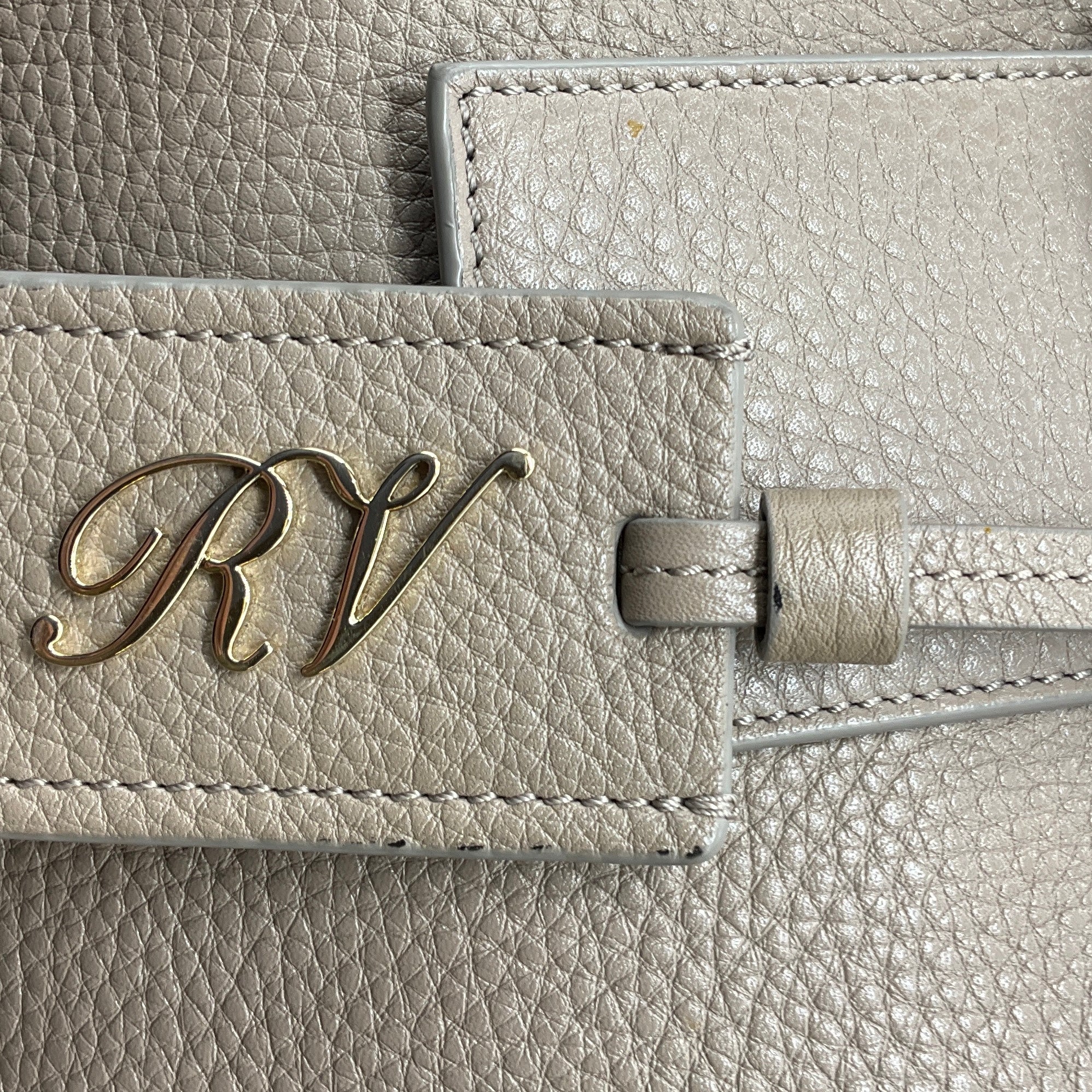 Roger Vivier Taupe Buckle Detail Pebbled Leather Double Top Handle Tote Handbag