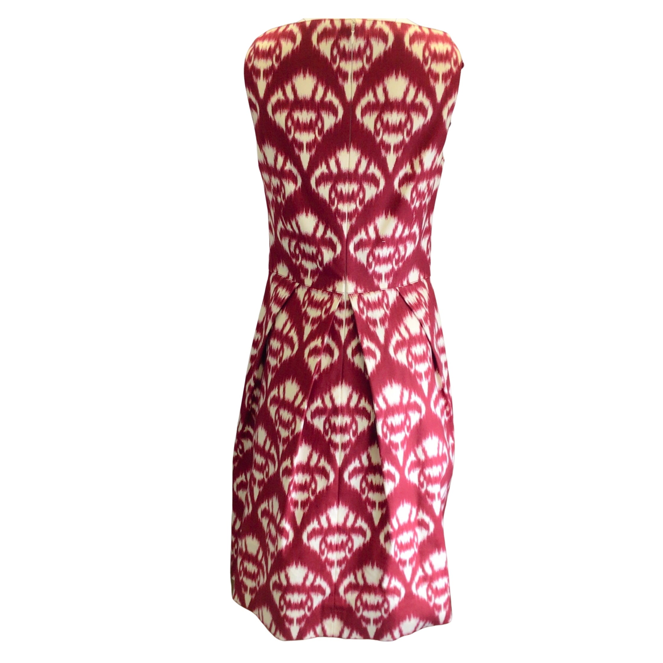 Oscar de la Renta Red / Ivory Ikat Print Cotton Dress