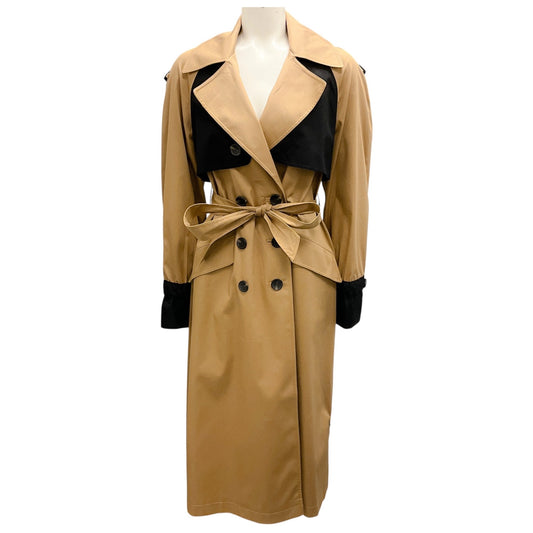 Malej Camel / Black Double Breasted Cotton Trench Coat