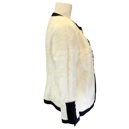 Pologeorgis Ivory / Black Grosgrain Trimmed Lamb Fur Jacket