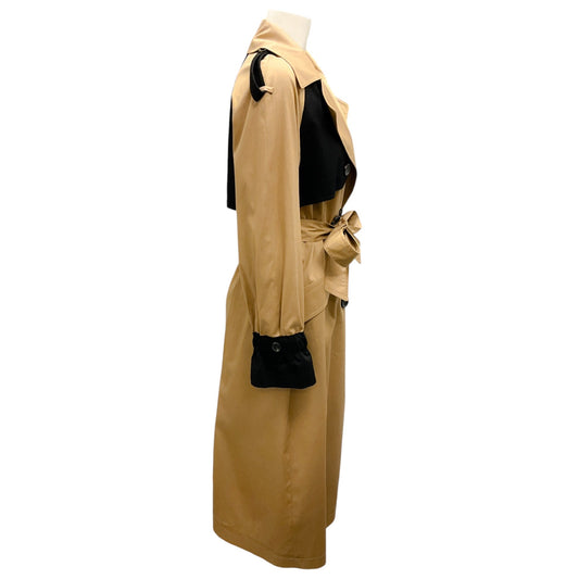 Malej Camel / Black Double Breasted Cotton Trench Coat