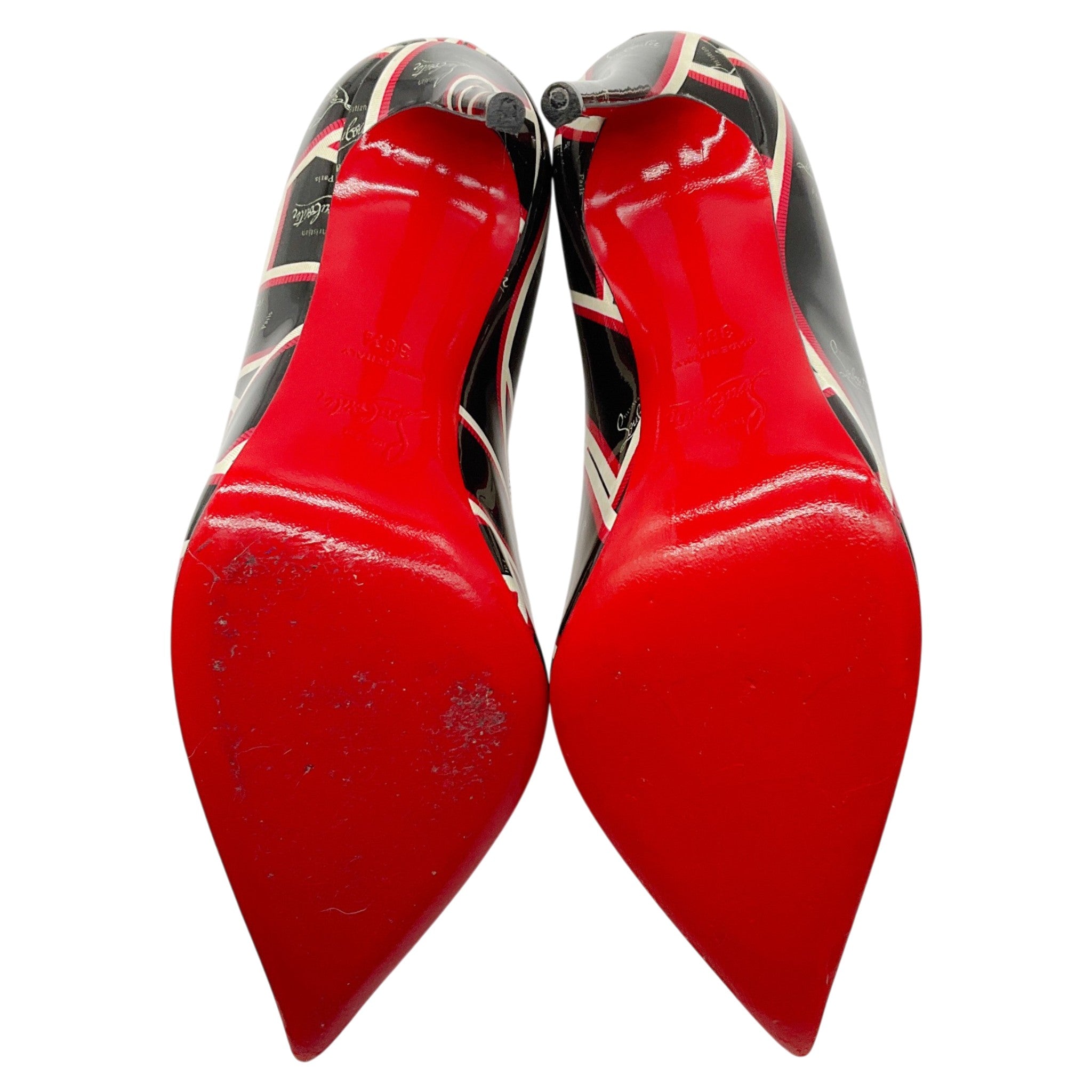 Christian Louboutin Black / Red Patent Leather Ribbon Pigalle Follies 100 Pumps