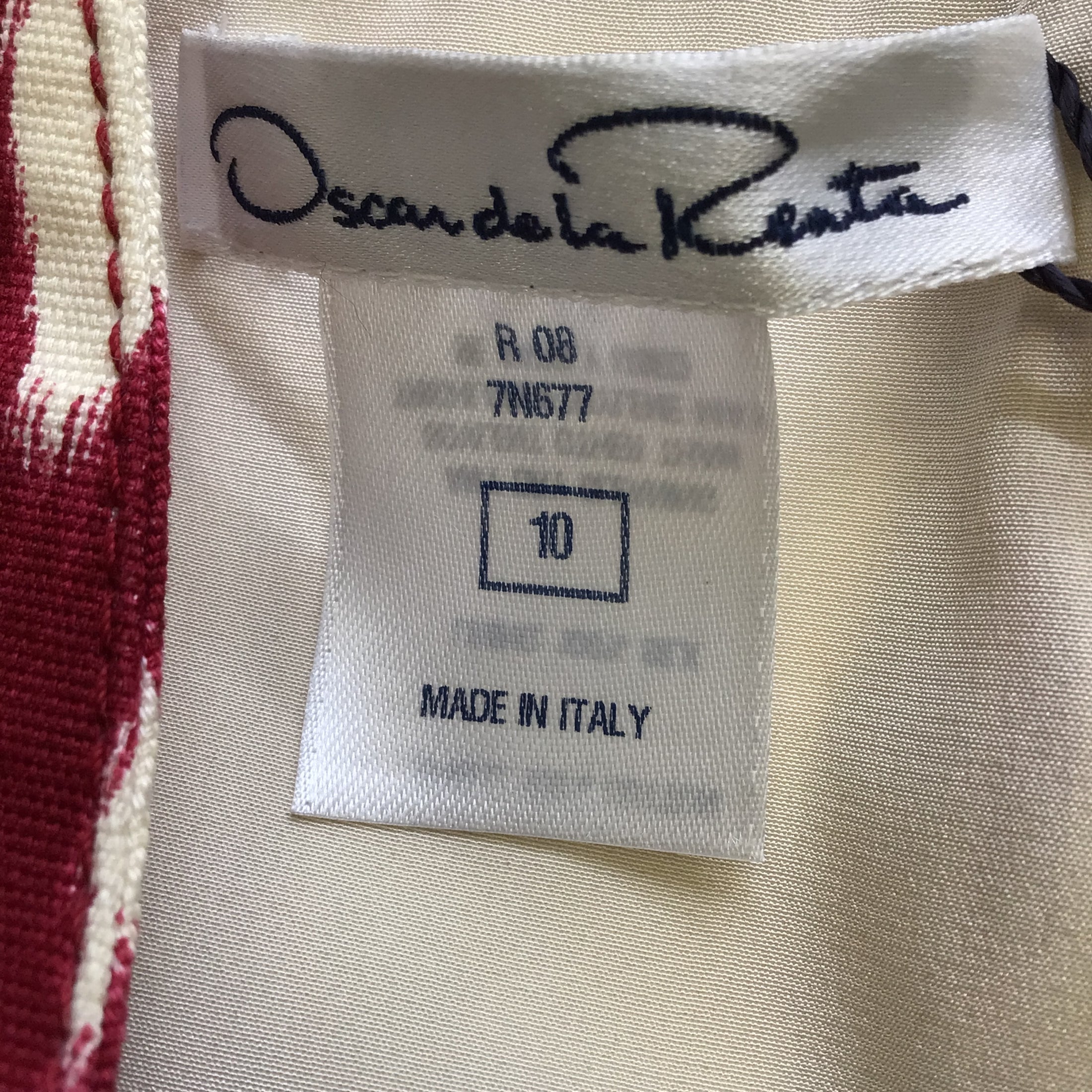 Oscar de la Renta Red / Ivory Ikat Print Cotton Dress