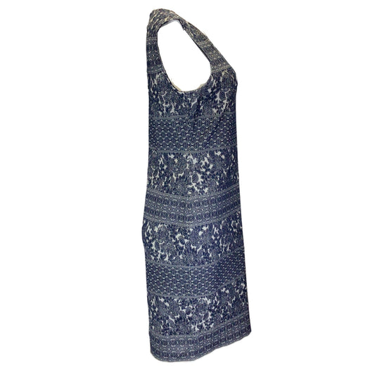 St. John Navy Blue / Grey Sleeveless Jacquard Knit Midi Dress