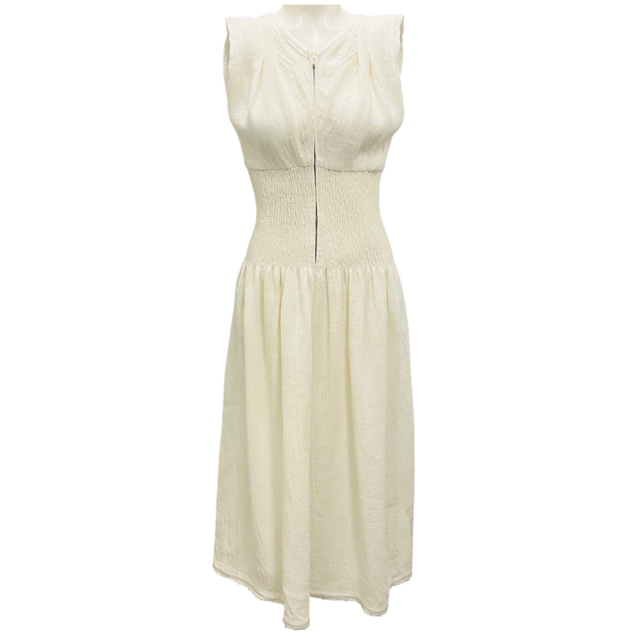 Jil Sander Ivory Zip Front Sleeveless Linen Midi Dress