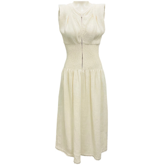 Jil Sander Ivory Zip Front Sleeveless Linen Midi Dress