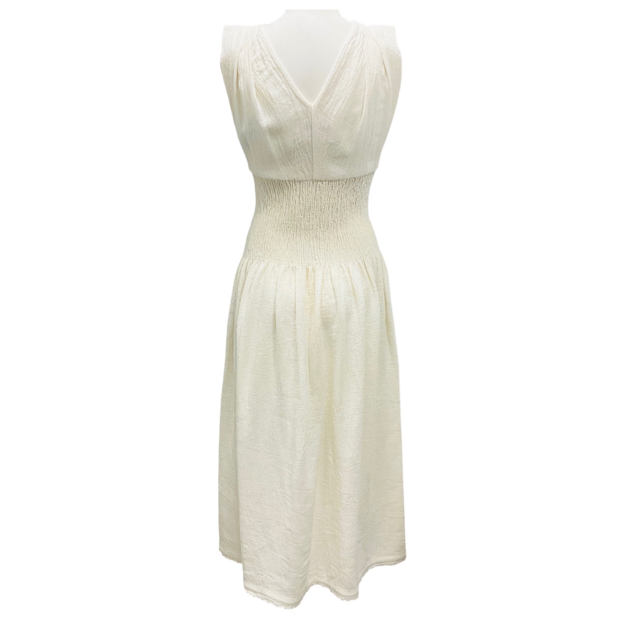 Jil Sander Ivory Zip Front Sleeveless Linen Midi Dress