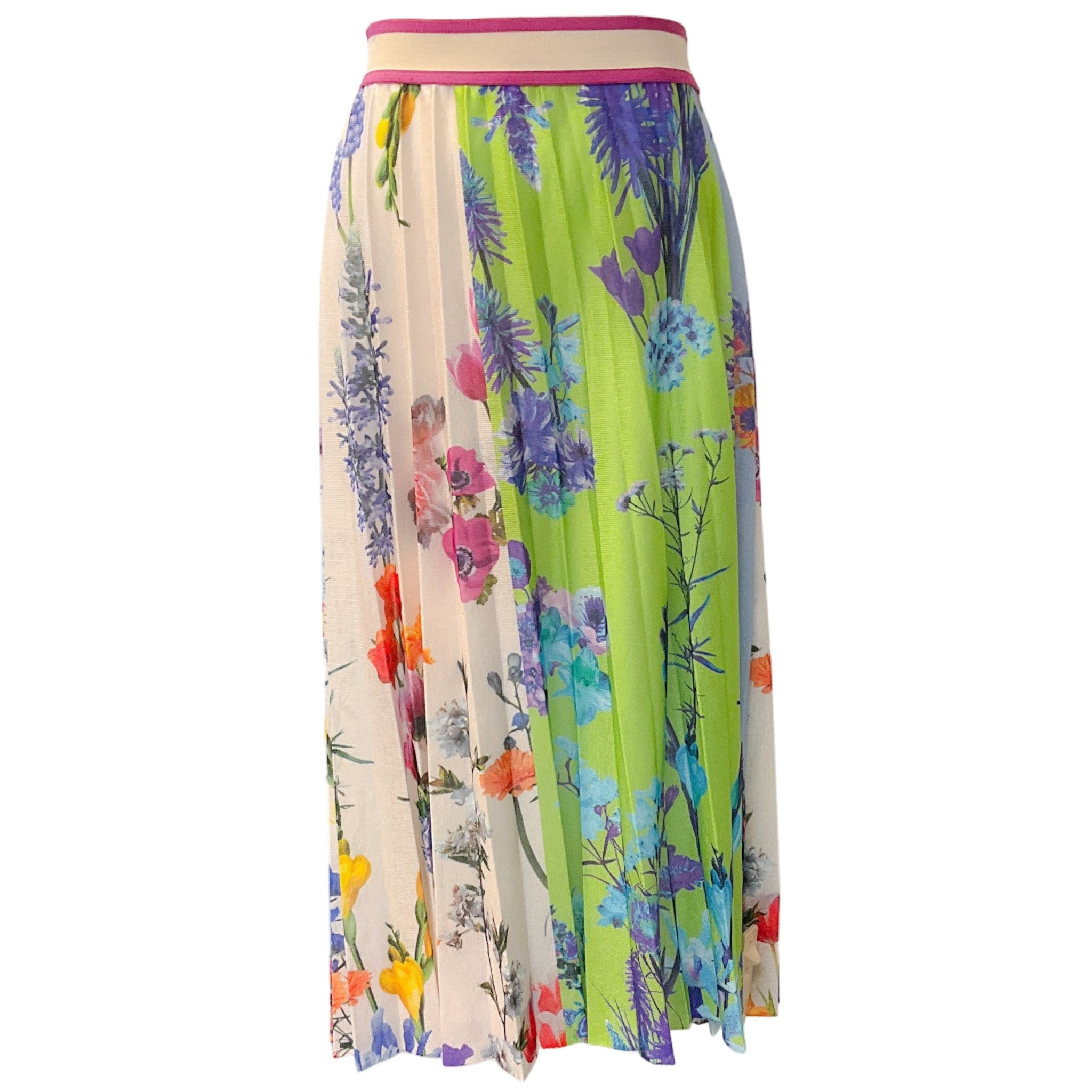 Fuzzi Lime / Multi Camellia Print Knit Pleated Skirt
