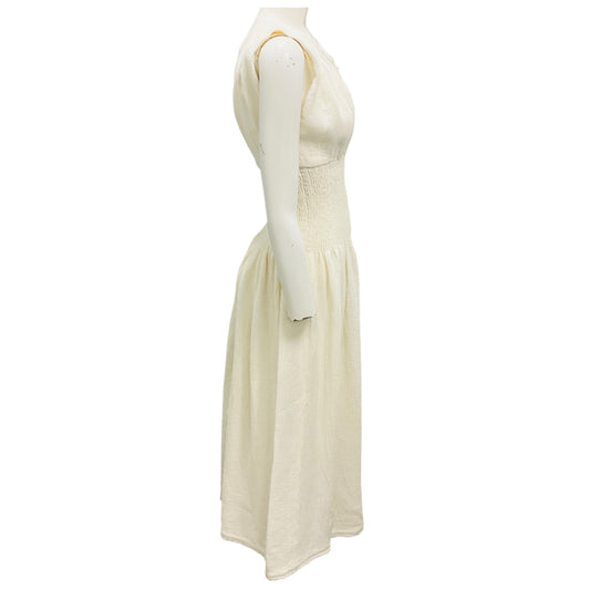 Jil Sander Ivory Zip Front Sleeveless Linen Midi Dress