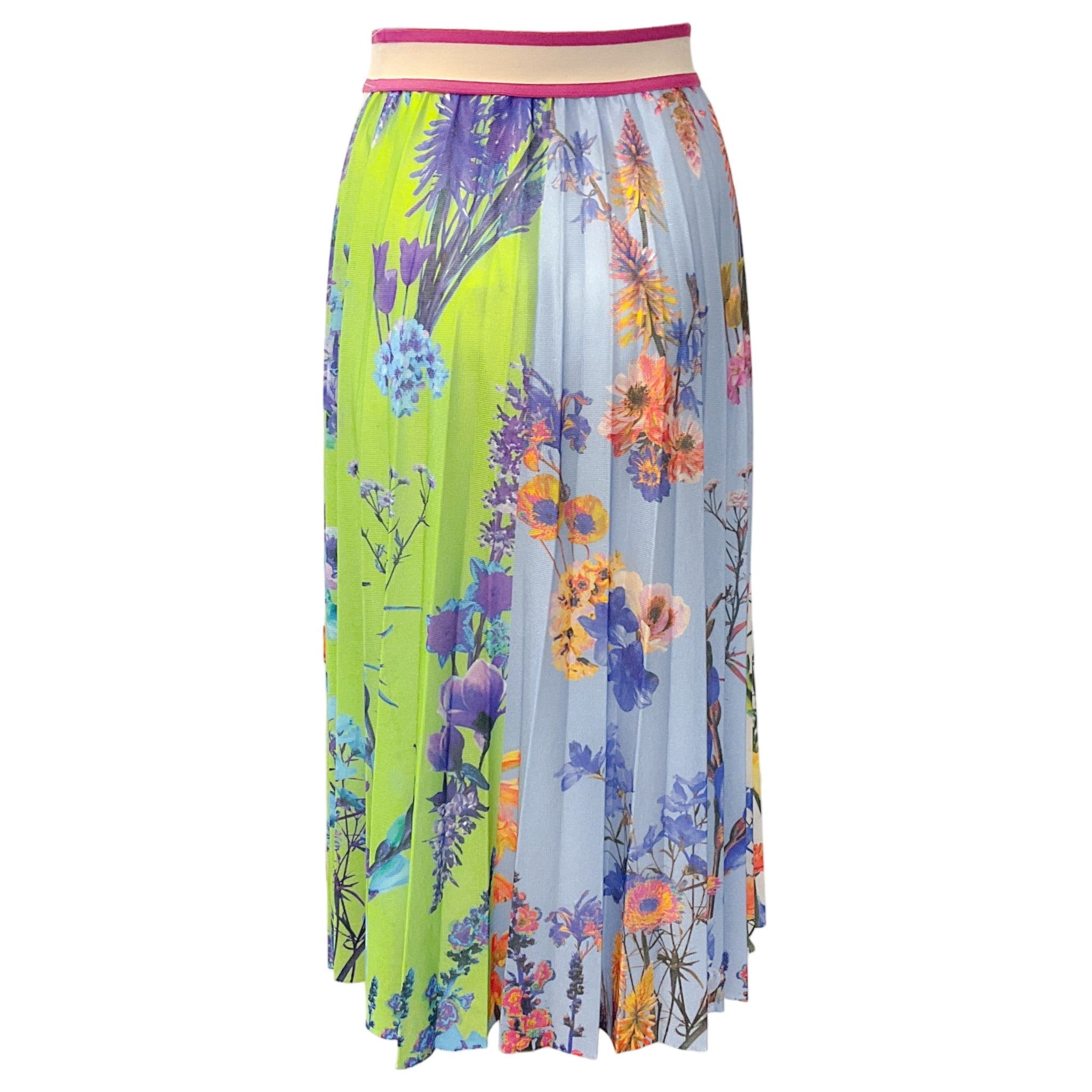 Fuzzi Lime / Multi Camellia Print Knit Pleated Skirt