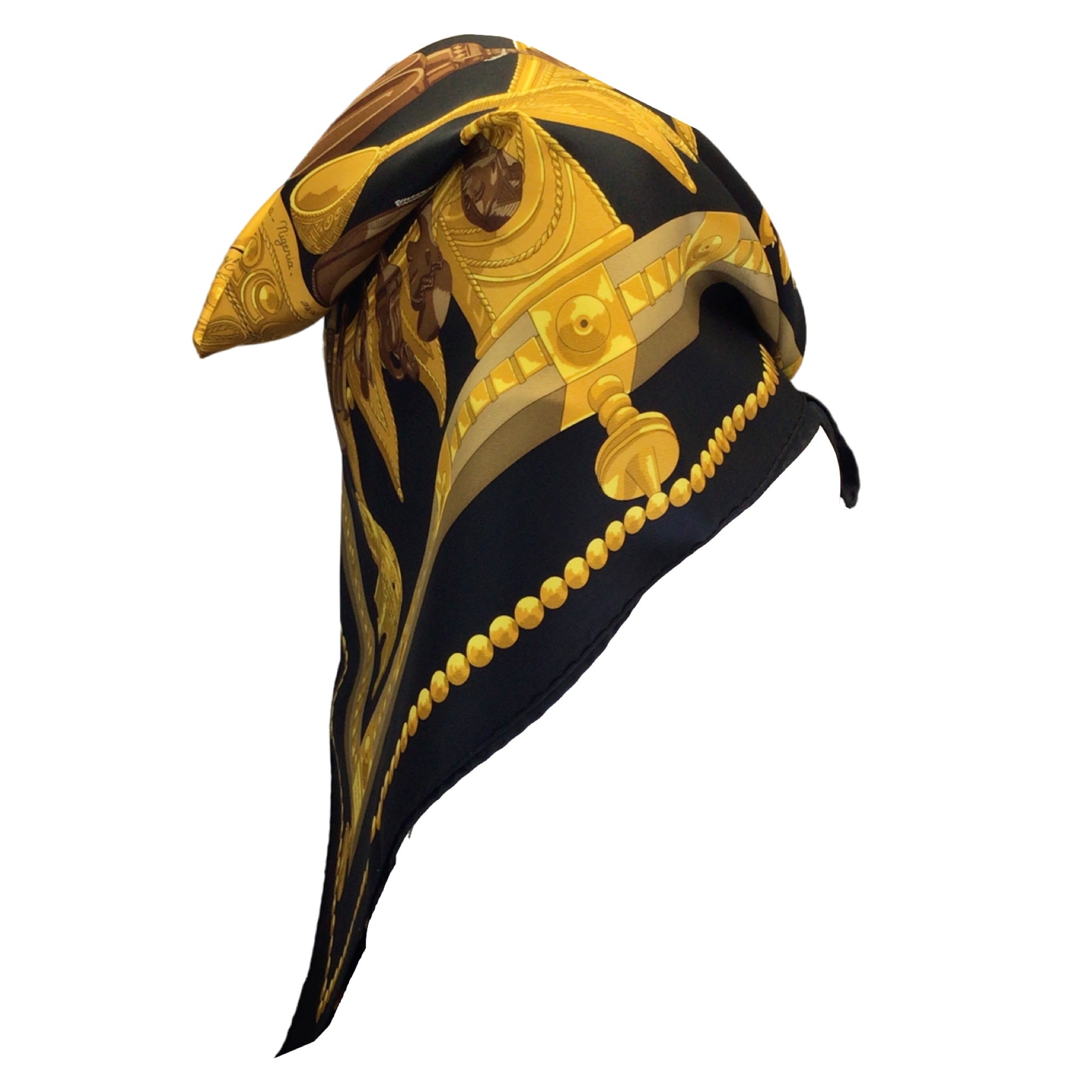 Hermes Black / Gold Cuillers d'Afrique Square Silk Twill Scarf